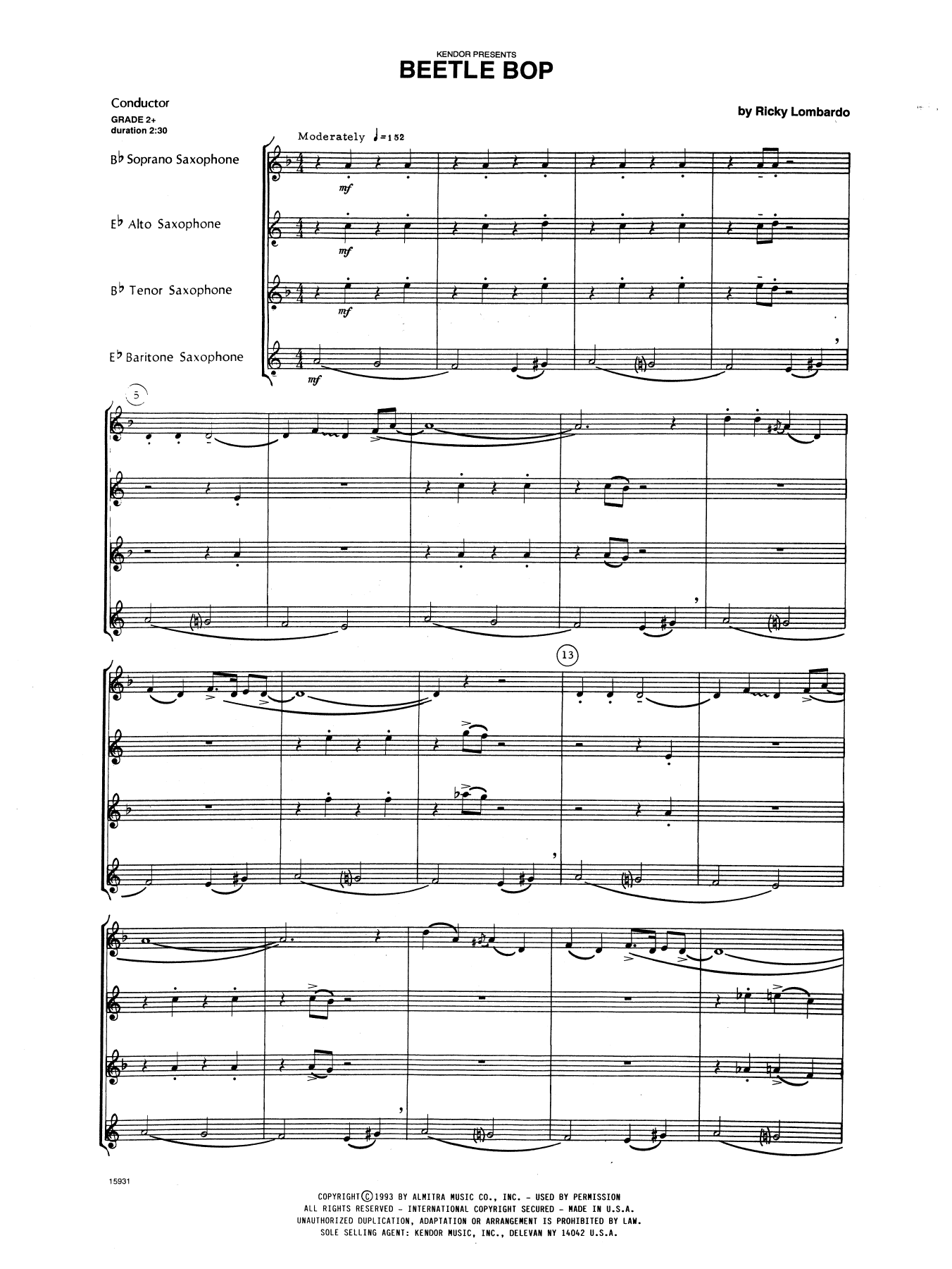 Beetle Bop - Full Score (Woodwind Ensemble) von Ricky Lombardo