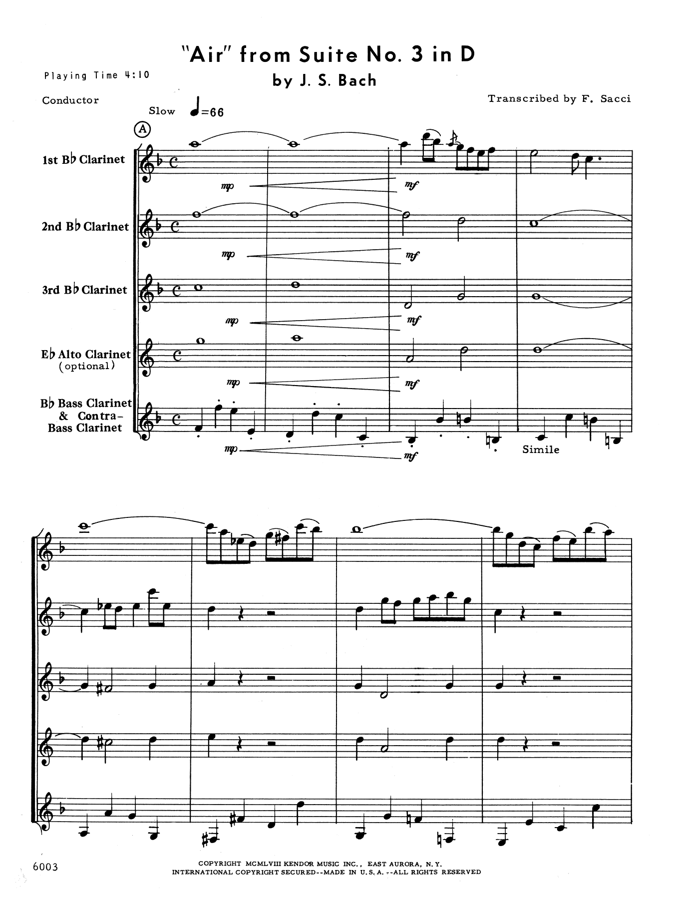 Air From Suite #3 In D - Full Score (Woodwind Ensemble) von Frank J. Sacci