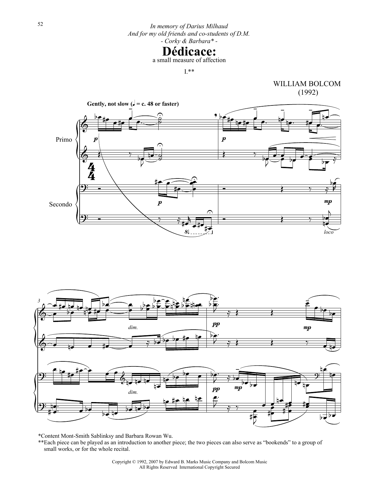 Dedicace (Piano Duet) von William Bolcom