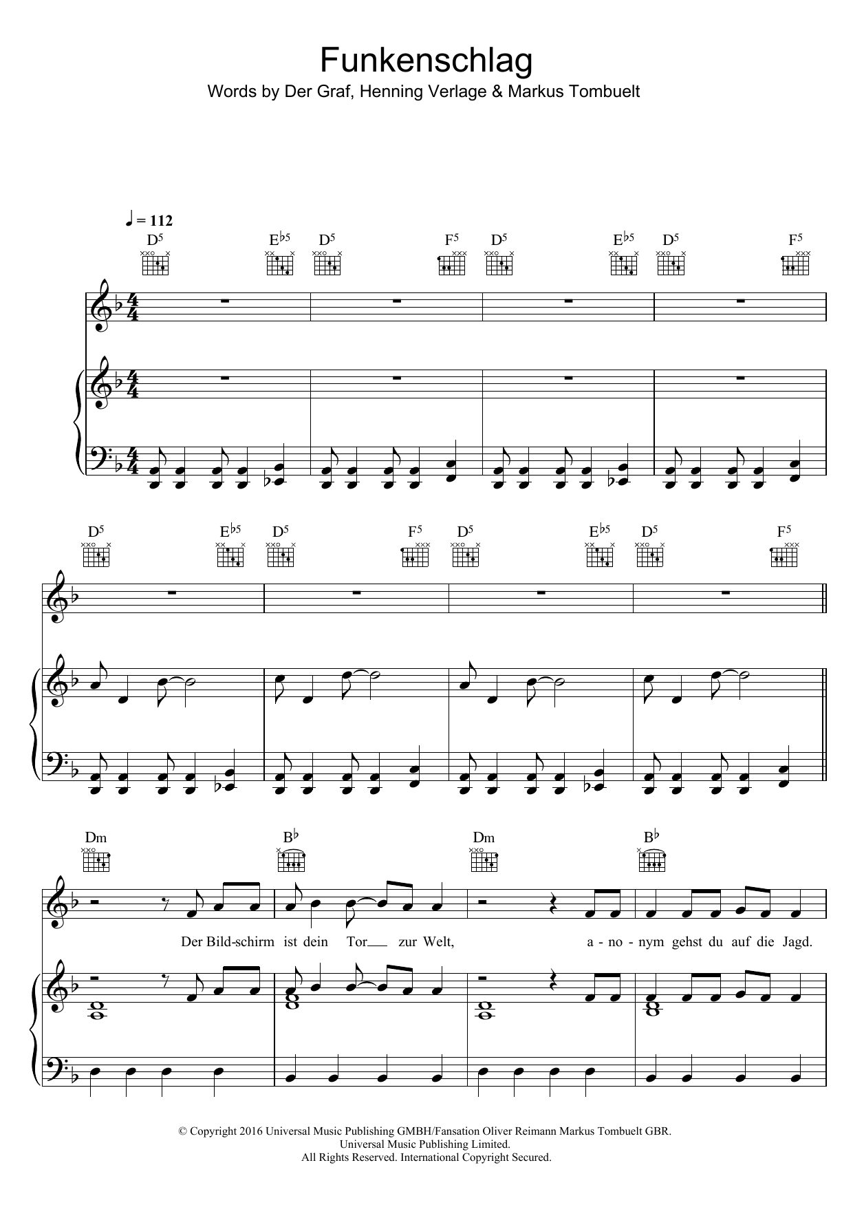 Funkenschlag (Piano, Vocal & Guitar Chords) von Unheilig