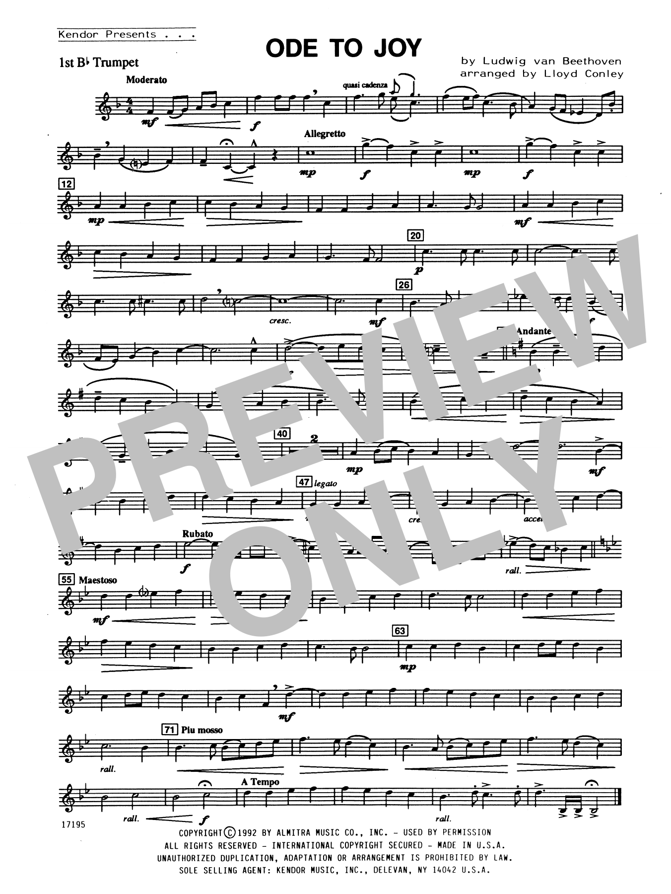 Ode To Joy - 1st Bb Trumpet (Brass Ensemble) von Lloyd Conley