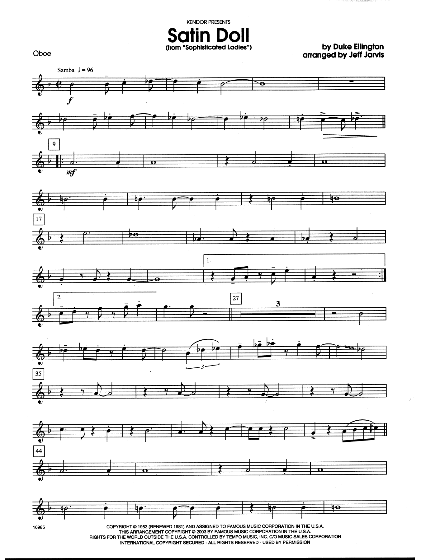 Satin Doll - Oboe (Woodwind Ensemble) von Jeff Jarvis