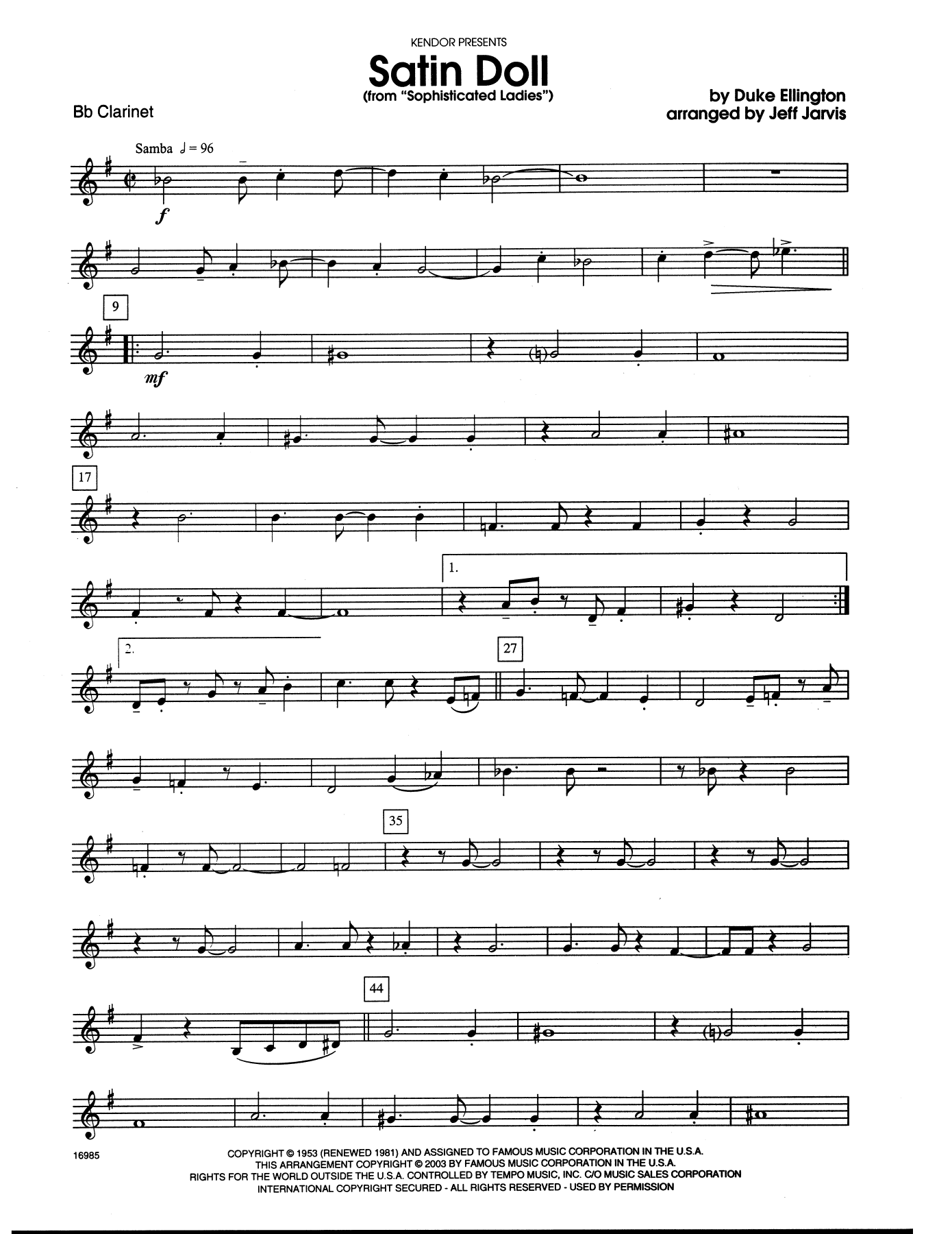 Satin Doll - Bb Clarinet (Woodwind Ensemble) von Jeff Jarvis