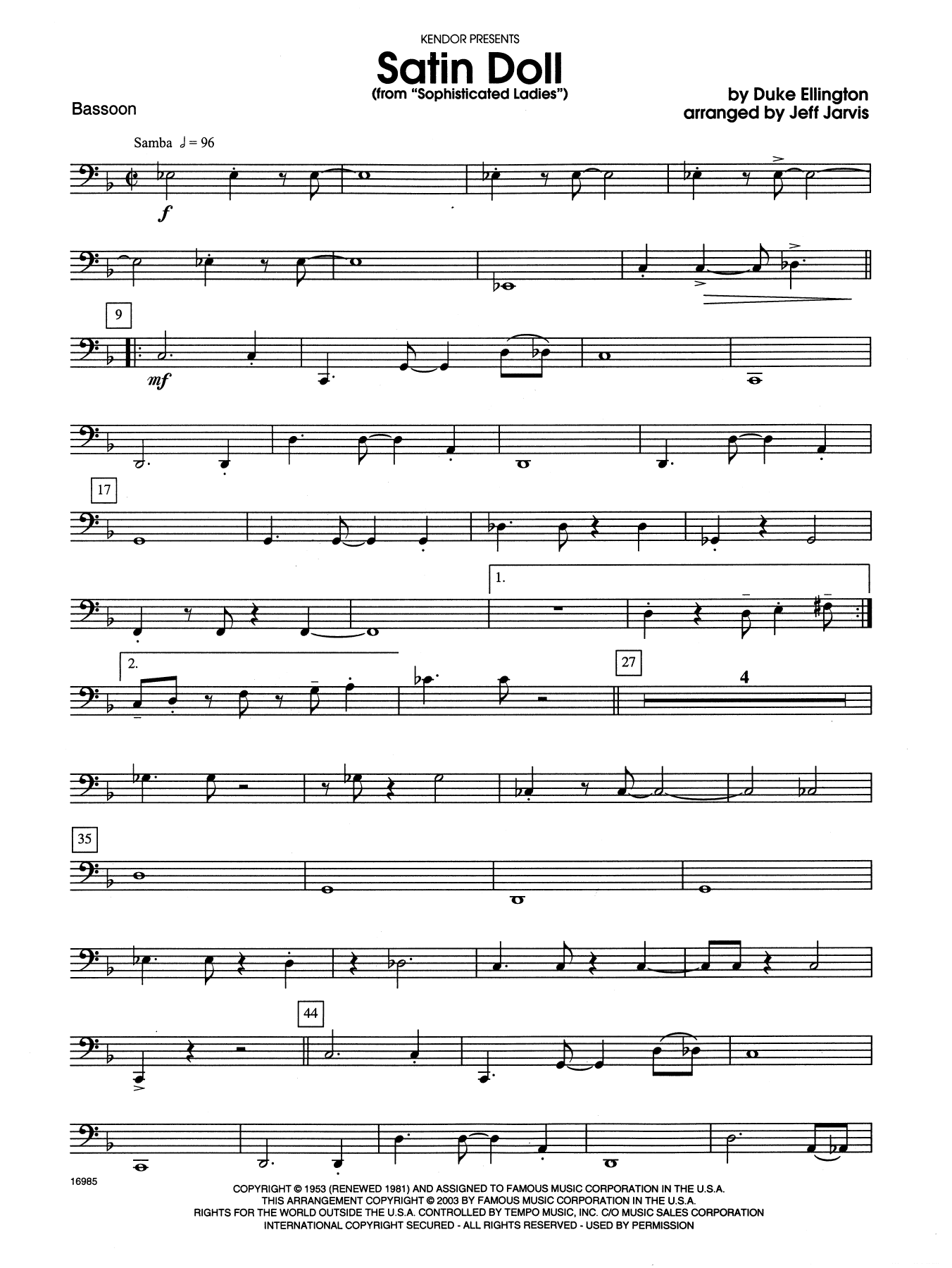 Satin Doll - Bassoon (Woodwind Ensemble) von Jeff Jarvis
