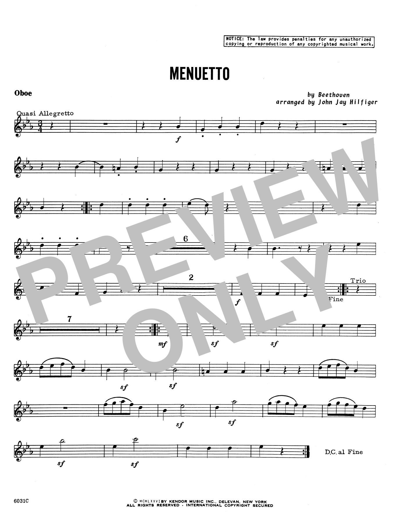Menuetto - Oboe (Woodwind Ensemble) von John Jay Hilfiger