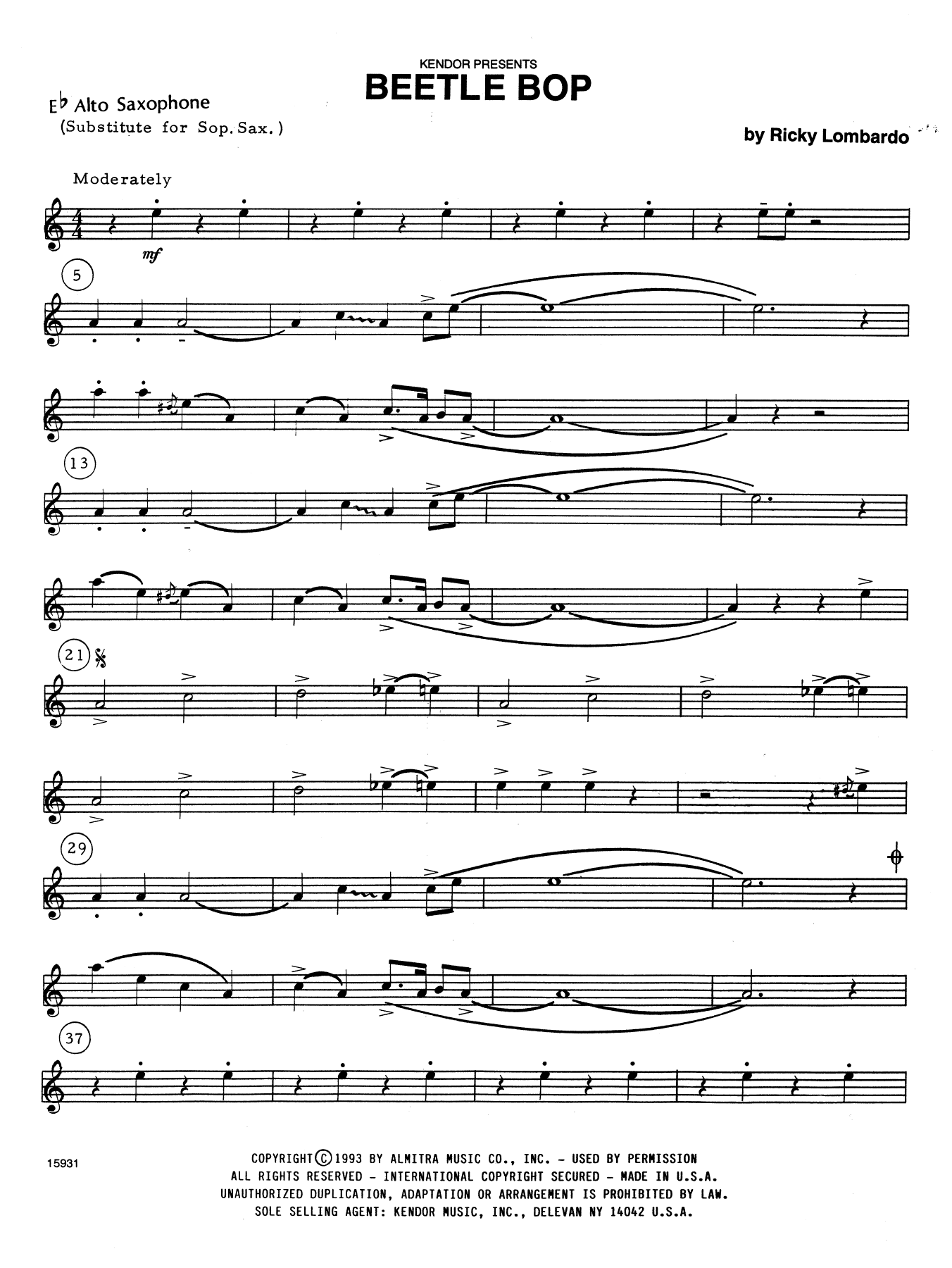 Beetle Bop - 1st Eb Alto Saxophone (Woodwind Ensemble) von Ricky Lombardo