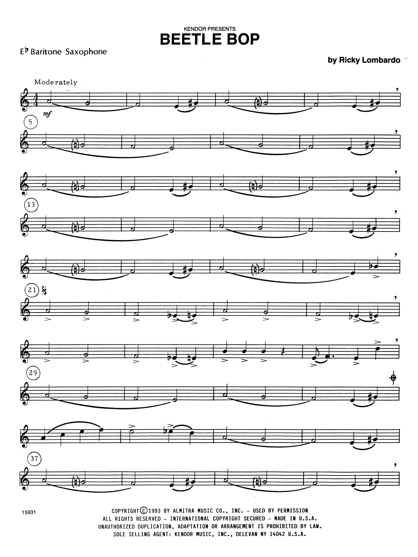 Beetle Bop - Eb Baritone Saxophone (Woodwind Ensemble) von Ricky Lombardo