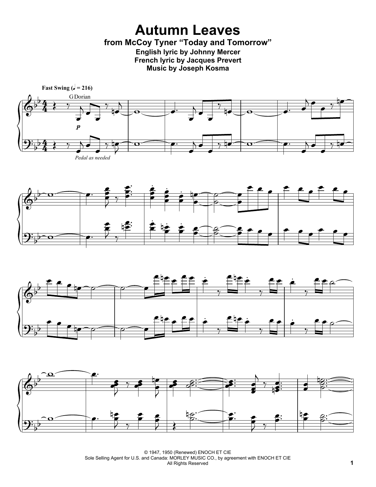 Autumn Leaves (Piano Transcription) von Johnny Mercer