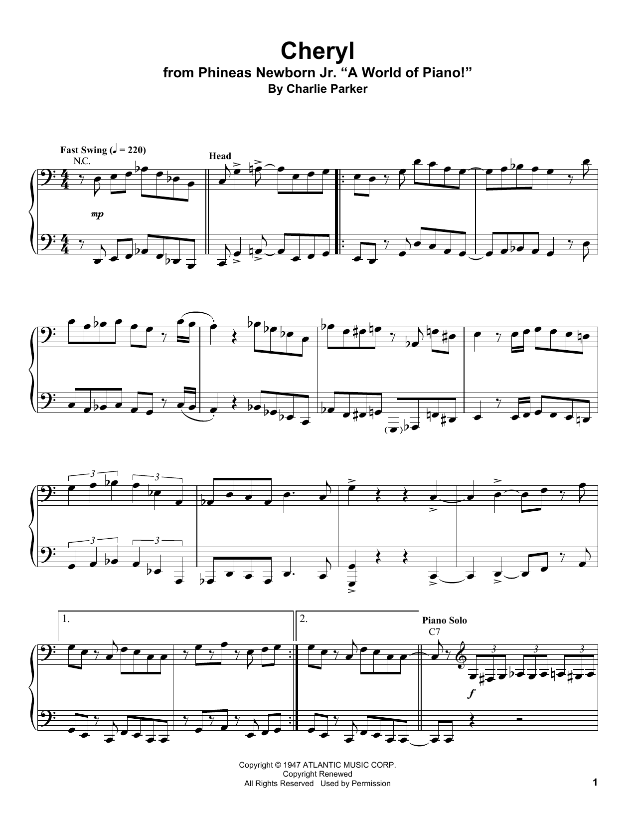 Cheryl (Piano Transcription) von Charlie Parker