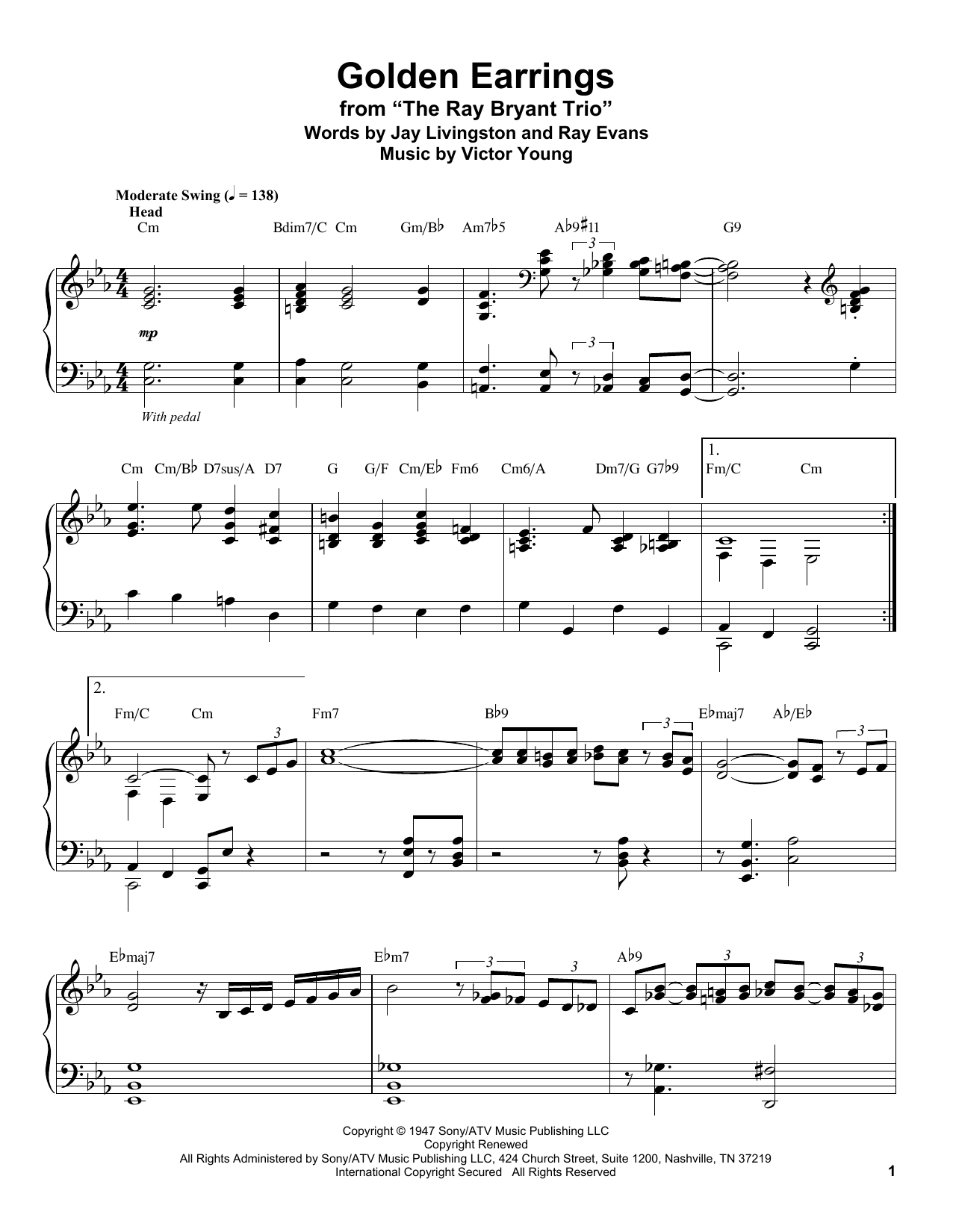 Golden Earrings (Piano Transcription) von Jay Livingston