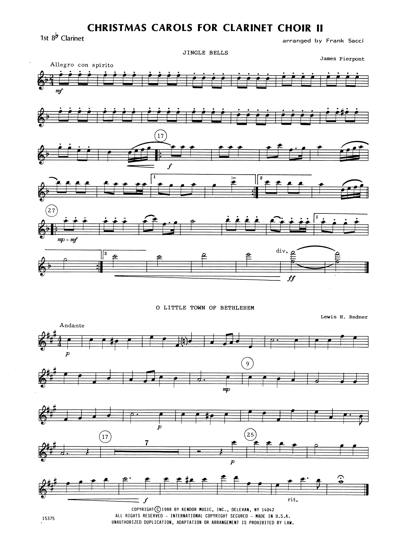 Christmas Carols For Clarinet Choir II - 1st Bb Clarinet (Woodwind Ensemble) von Frank J. Sacci