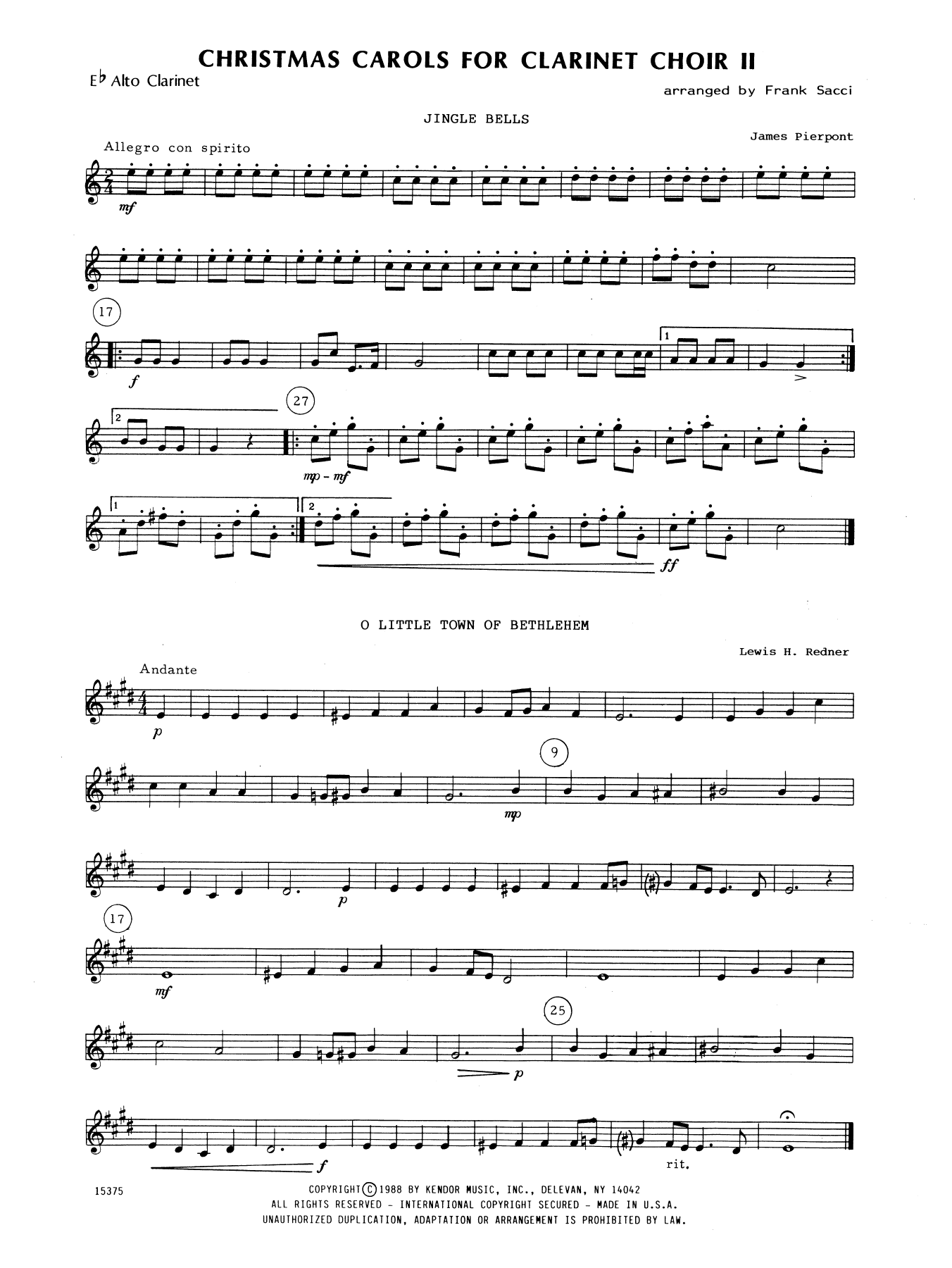 Christmas Carols For Clarinet Choir II - Eb Alto Clarinet (Woodwind Ensemble) von Frank J. Sacci