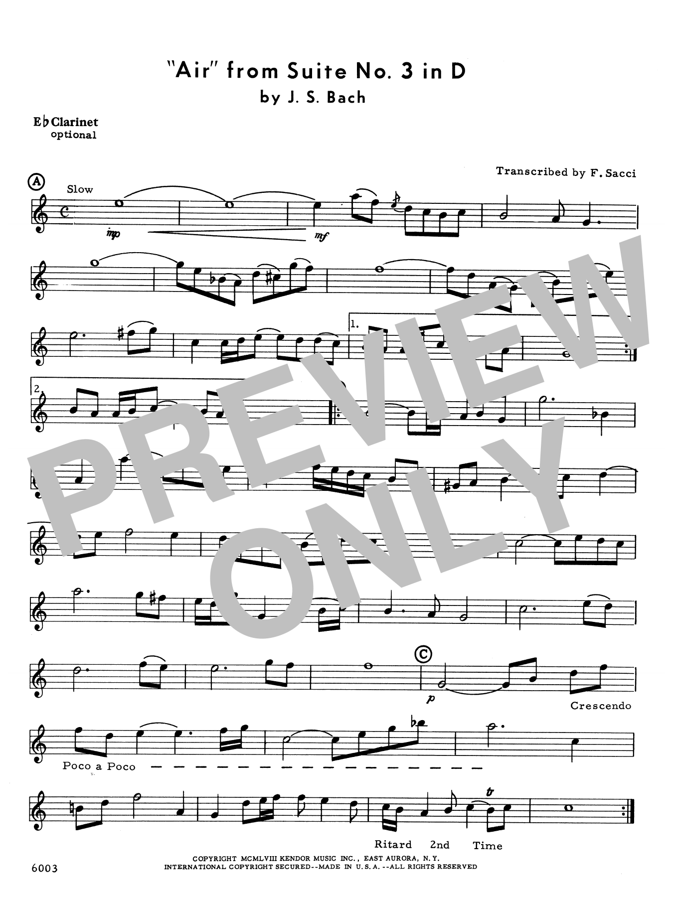 Air From Suite #3 In D - Eb Alto Clarinet (Woodwind Ensemble) von Frank J. Sacci