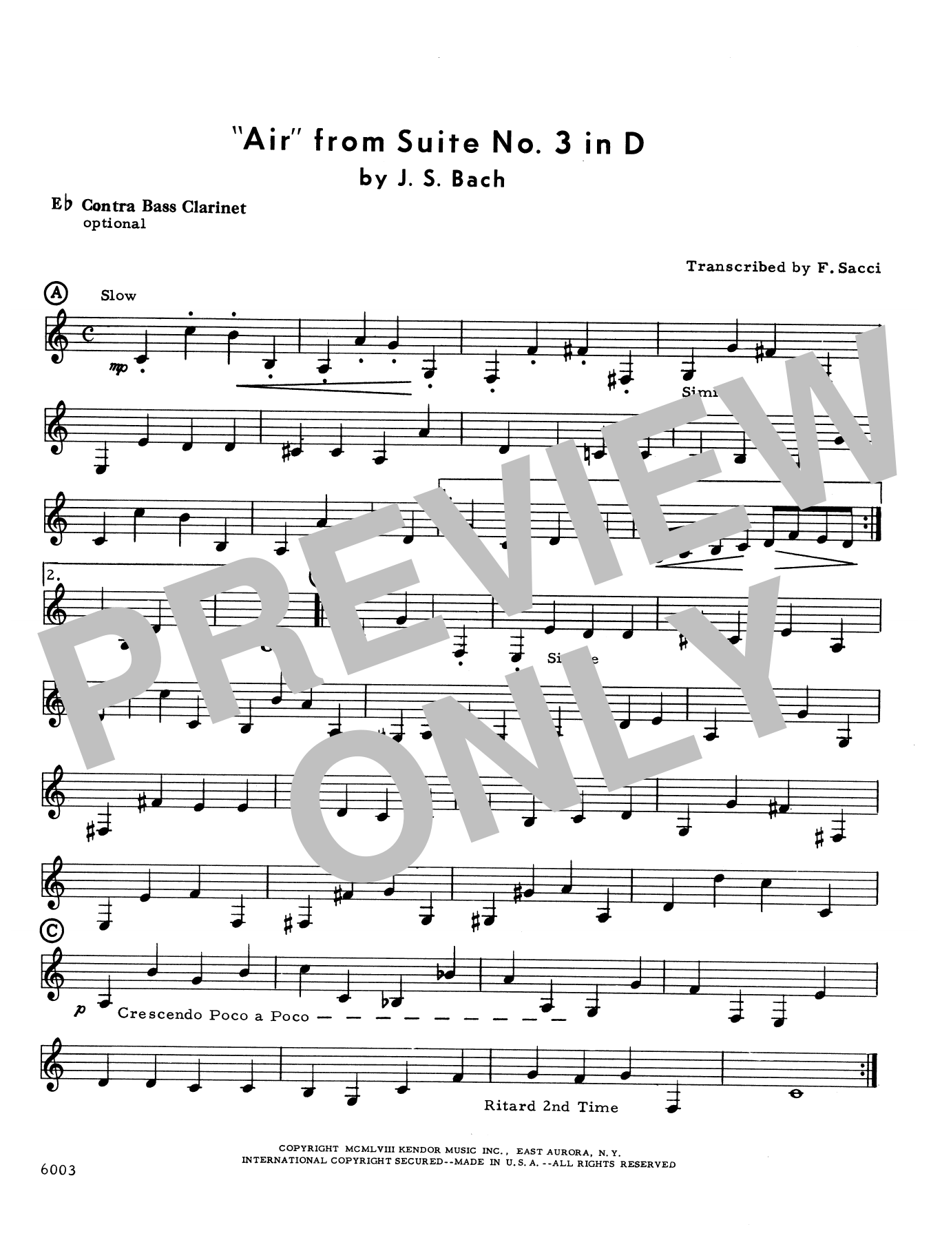 Air From Suite #3 In D - Bb Contra Bass Clarinet (Woodwind Ensemble) von Frank J. Sacci