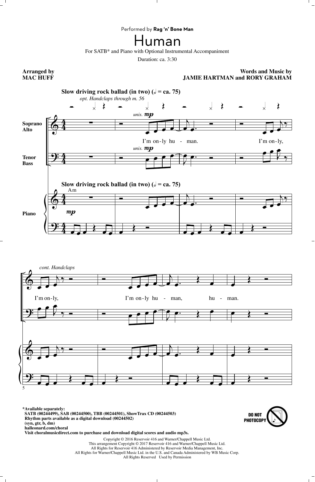 Human (arr. Mac Huff) (SATB Choir) von Rag'n'Bone Man