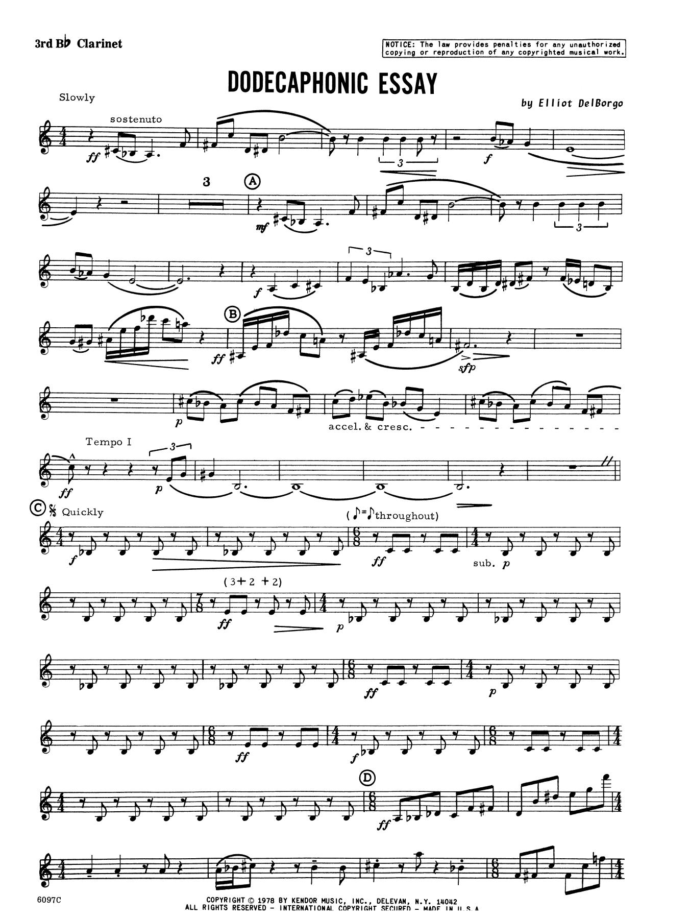 Dodecaphonic Essay - 3rd Bb Clarinet (Woodwind Ensemble) von Elliot A. Del Borgo