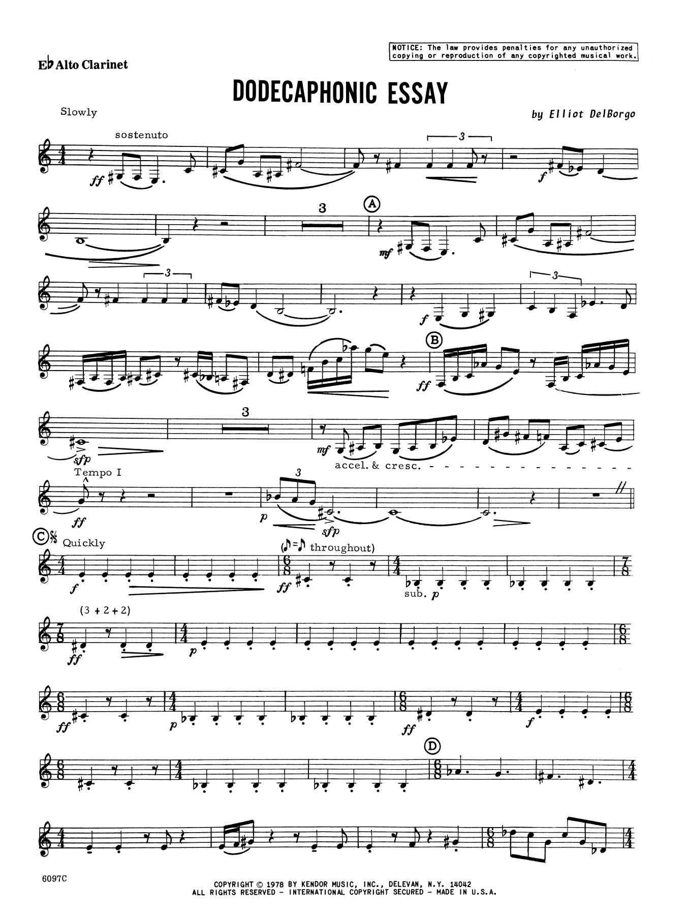 Dodecaphonic Essay - Eb Alto Clarinet (Woodwind Ensemble) von Elliot A. Del Borgo