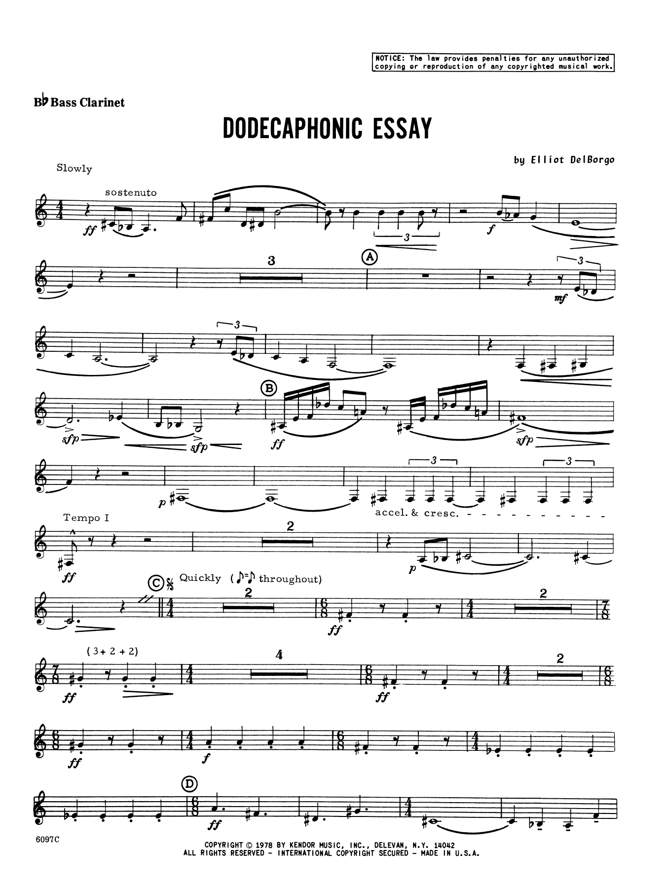Dodecaphonic Essay - Bb Bass Clarinet (Woodwind Ensemble) von Elliot A. Del Borgo