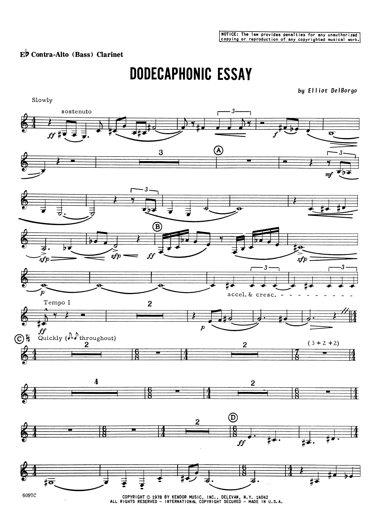 Dodecaphonic Essay - Eb Contra Bass Clarinet (Woodwind Ensemble) von Elliot A. Del Borgo