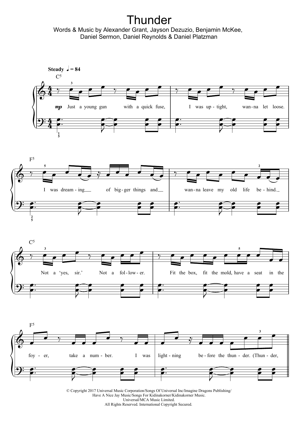 Thunder (Beginner Piano) von Imagine Dragons