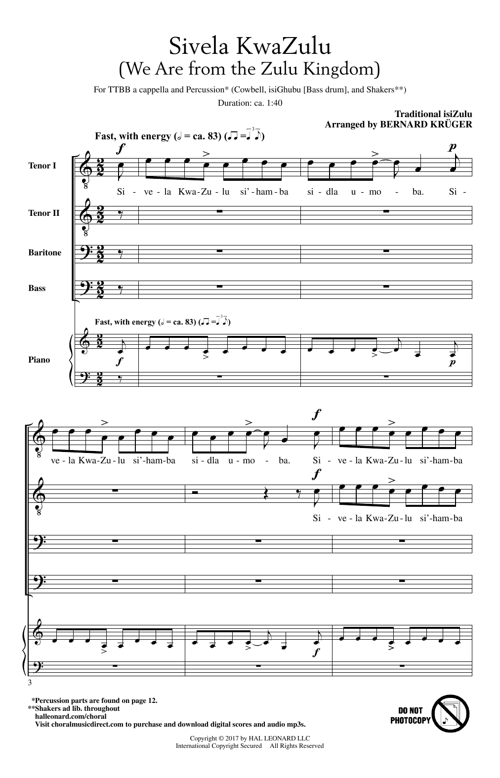 Sivela Kwazulu (TTBB Choir) von Bernard Krger