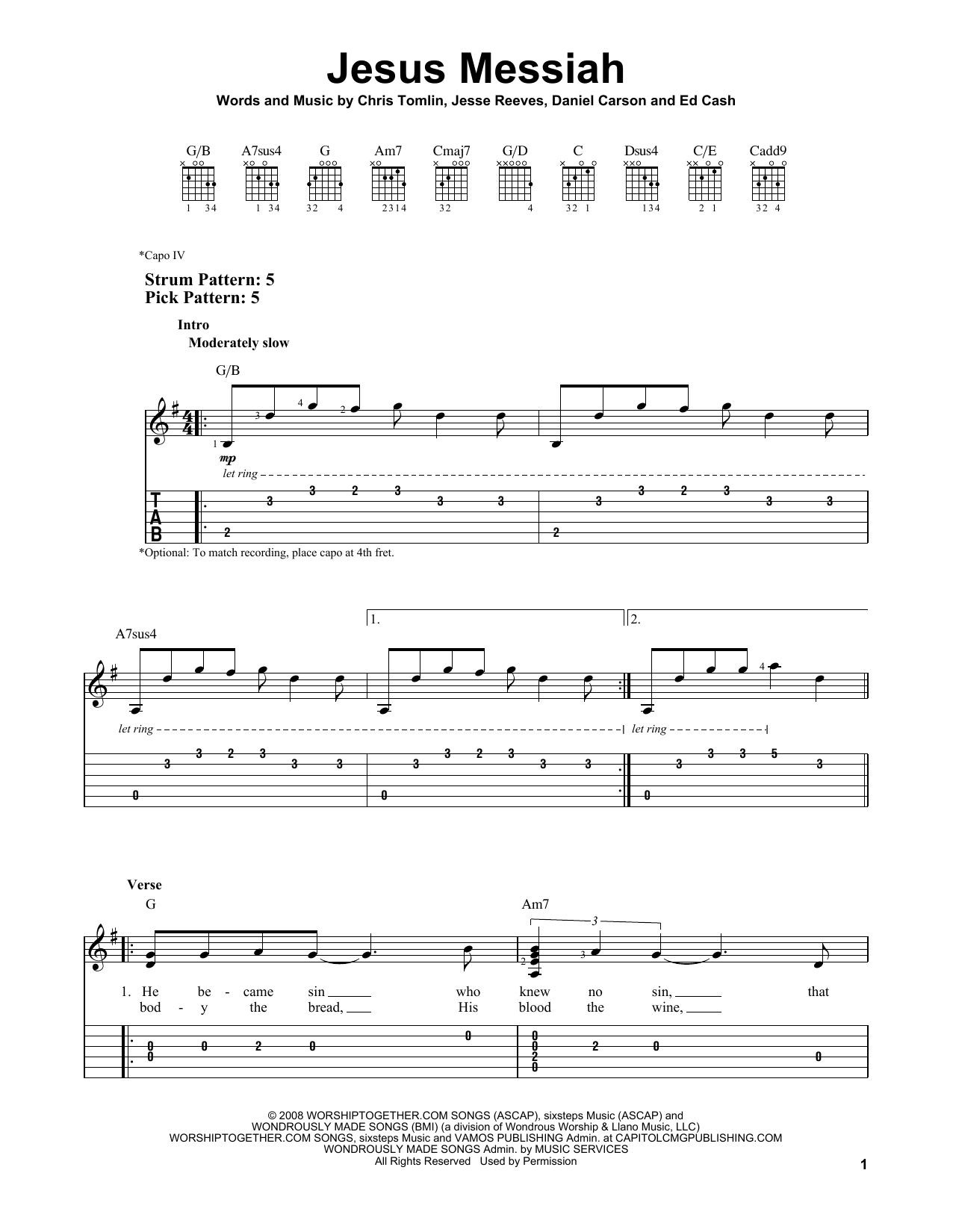 Jesus Messiah (Easy Guitar Tab) von Chris Tomlin