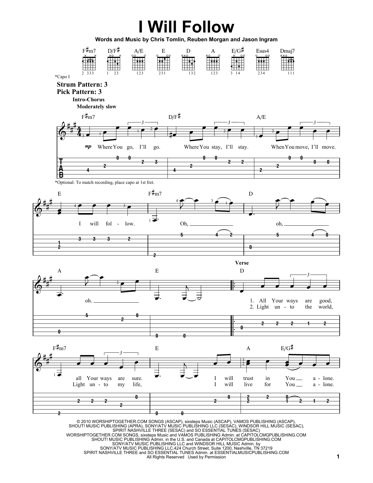 I Will Follow (Easy Guitar Tab) von Chris Tomlin