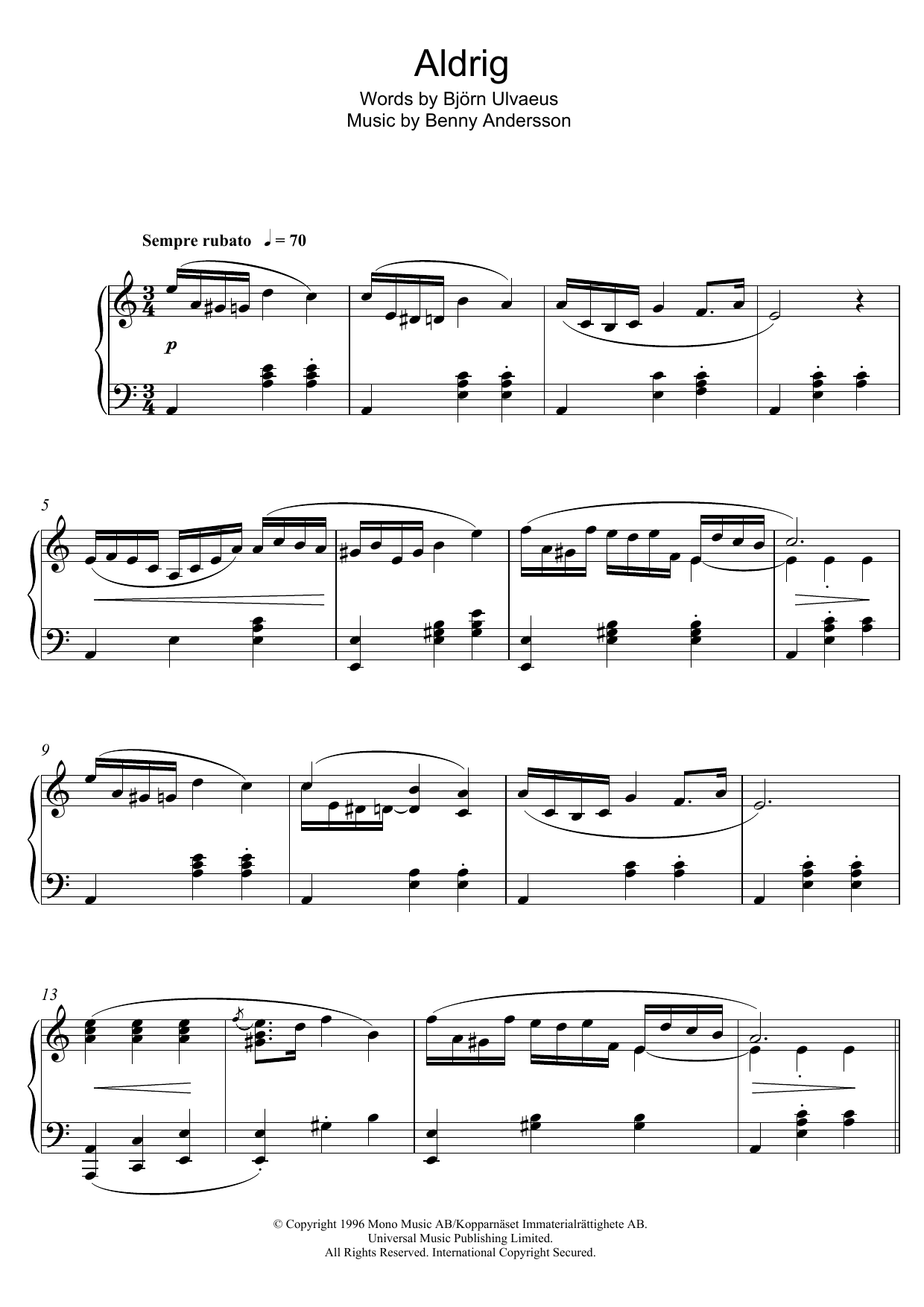 Aldrig (Piano Solo) von Benny Andersson