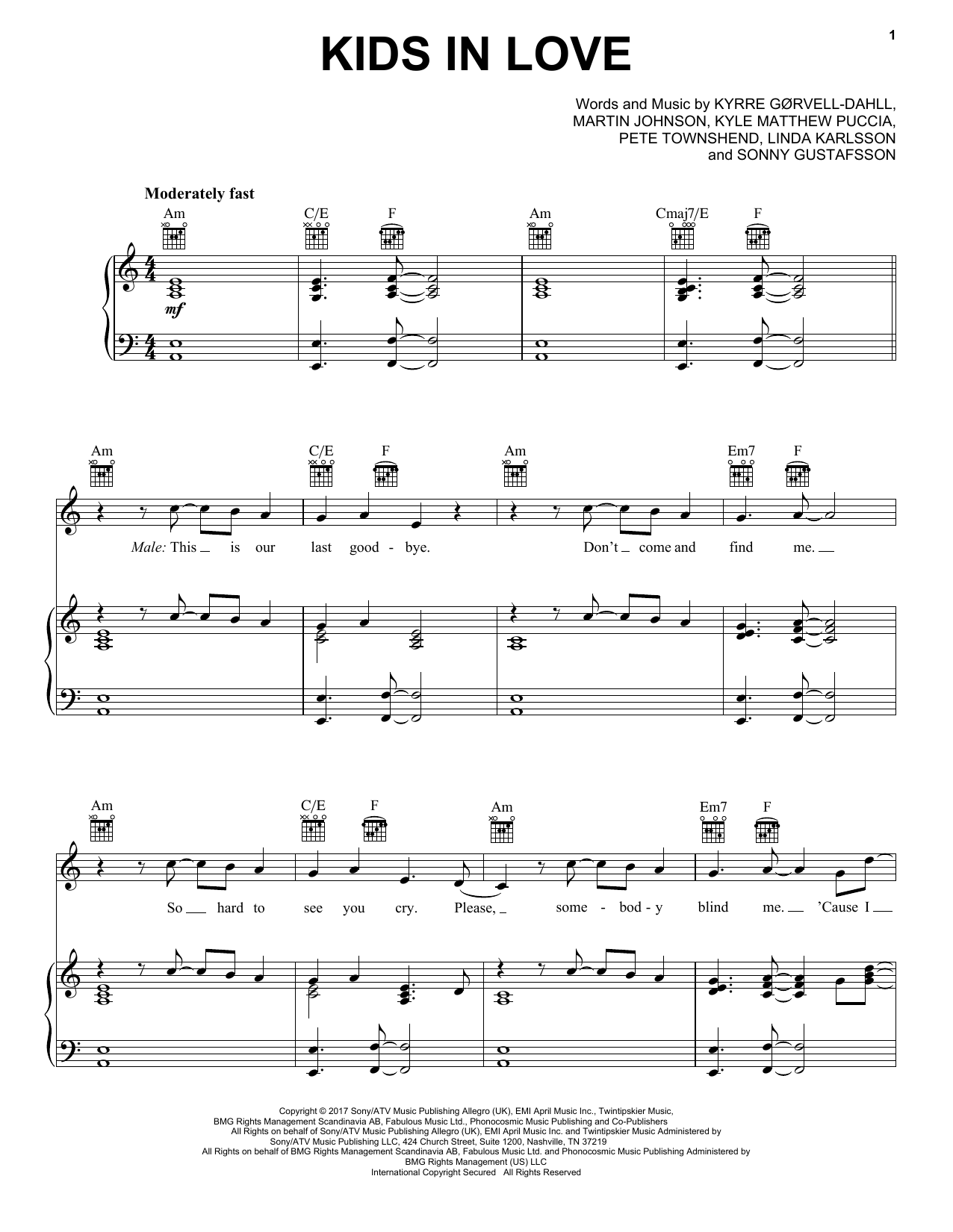 Kids In Love (Piano, Vocal & Guitar Chords (Right-Hand Melody)) von Kygo feat. The Night Game