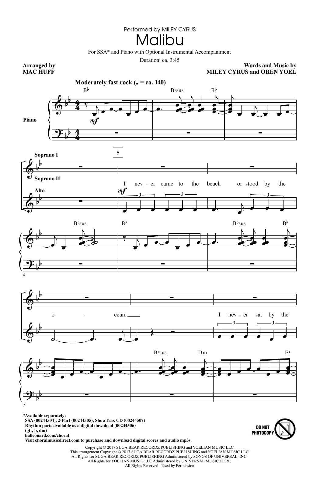 Malibu (SSA Choir) von Mac Huff