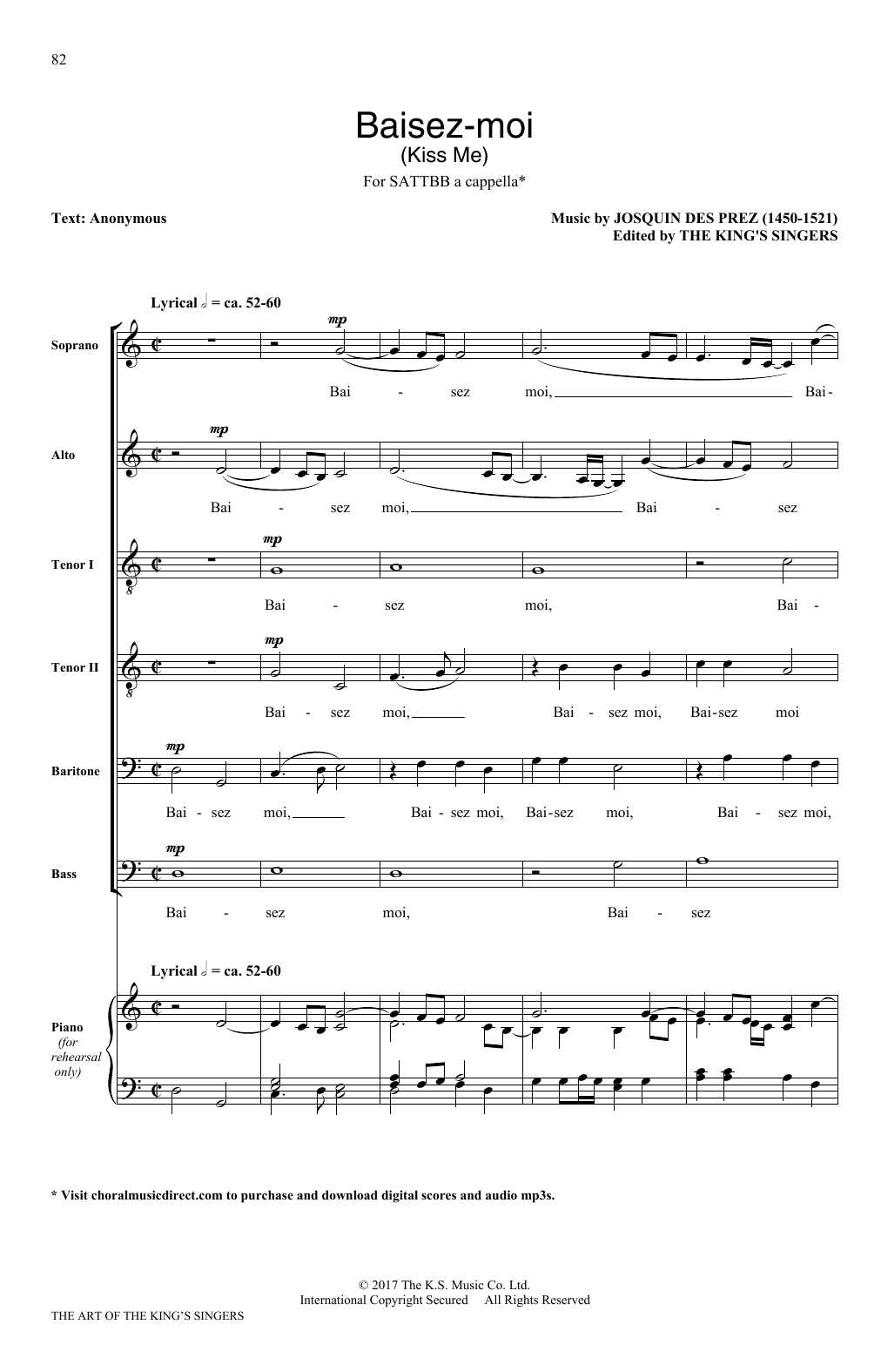 Baisez-moi (Kiss Me) (SATB Choir) von The King's Singers