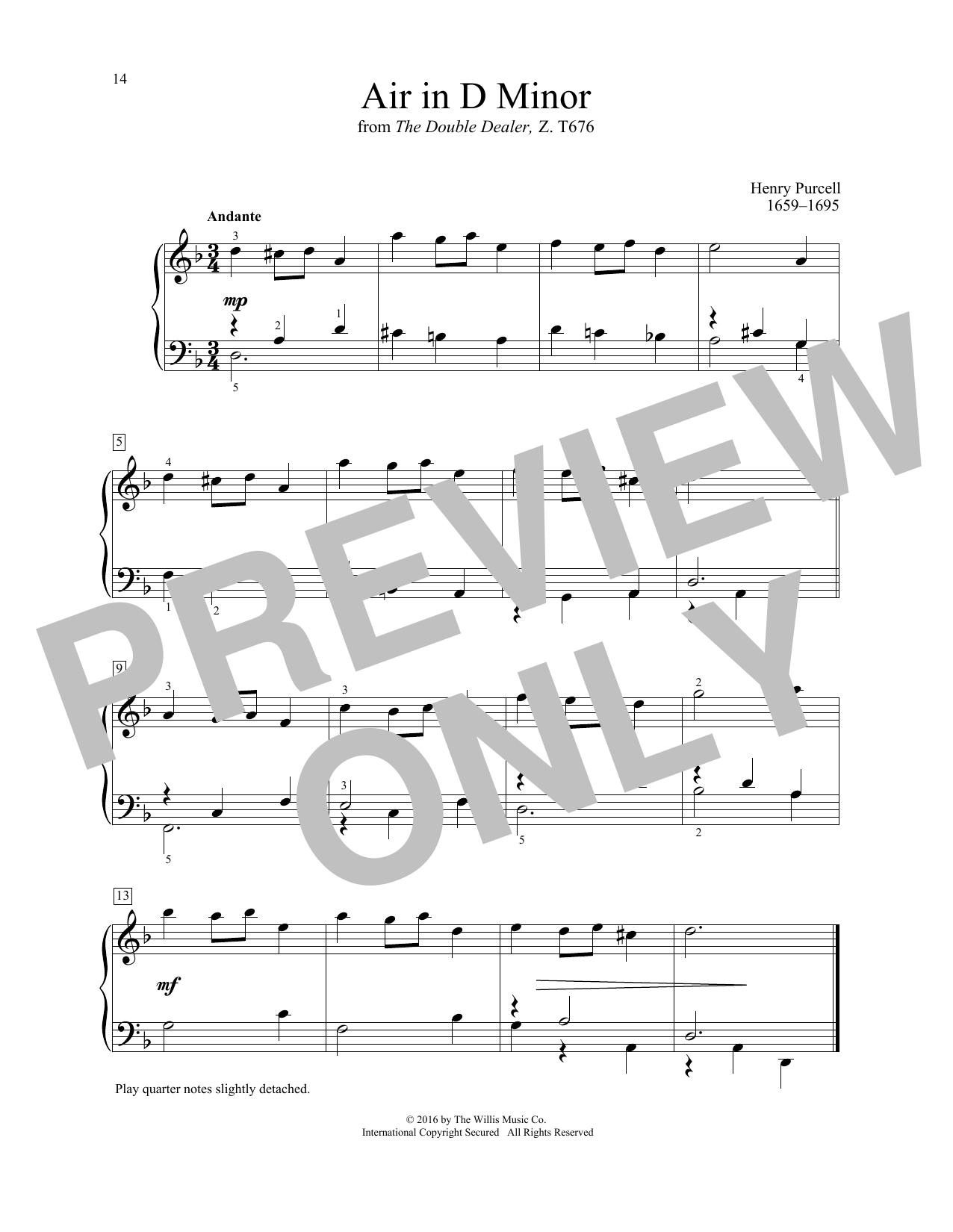 Air In D Minor (Educational Piano) von Henry Purcell