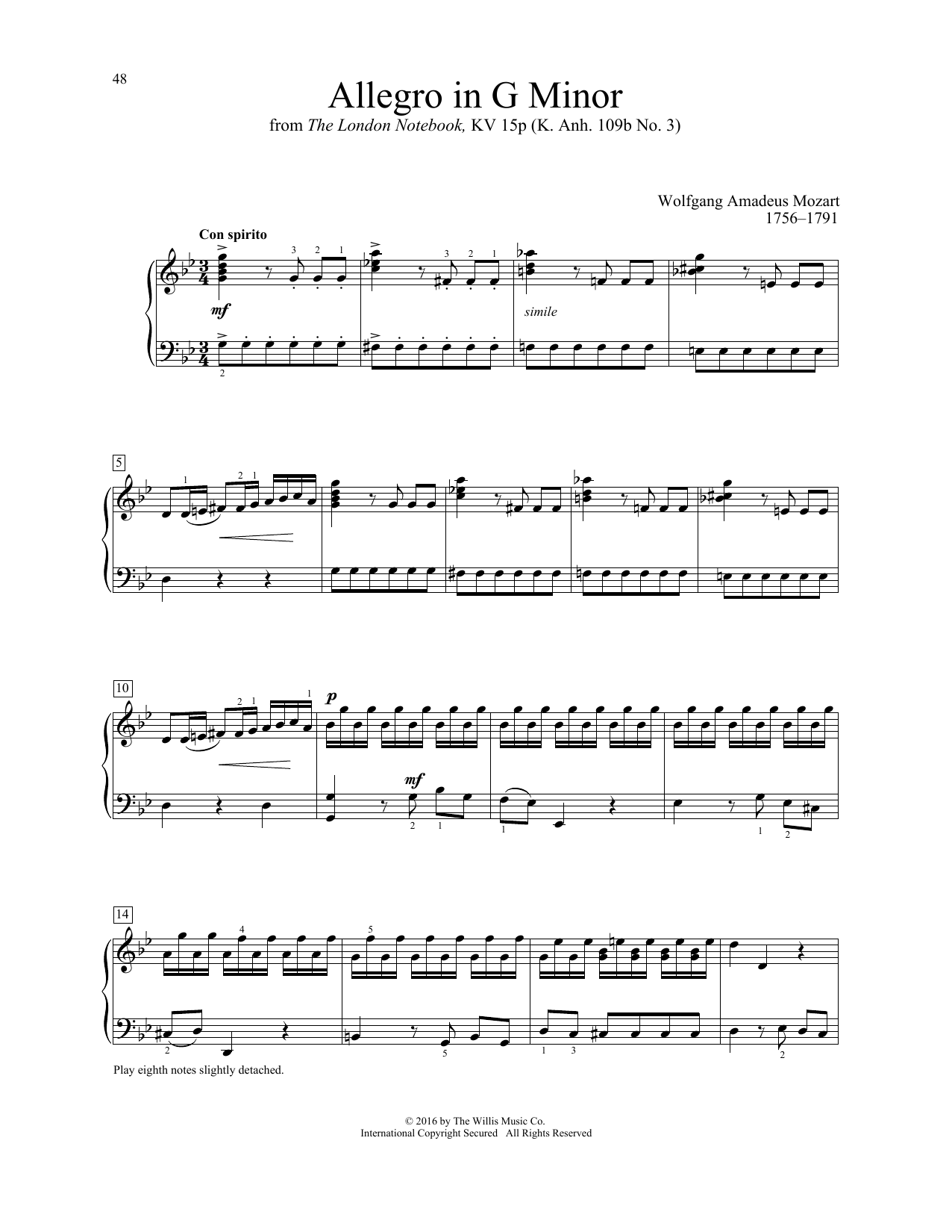 Allegro In G Minor (Educational Piano) von Wolfgang Amadeus Mozart