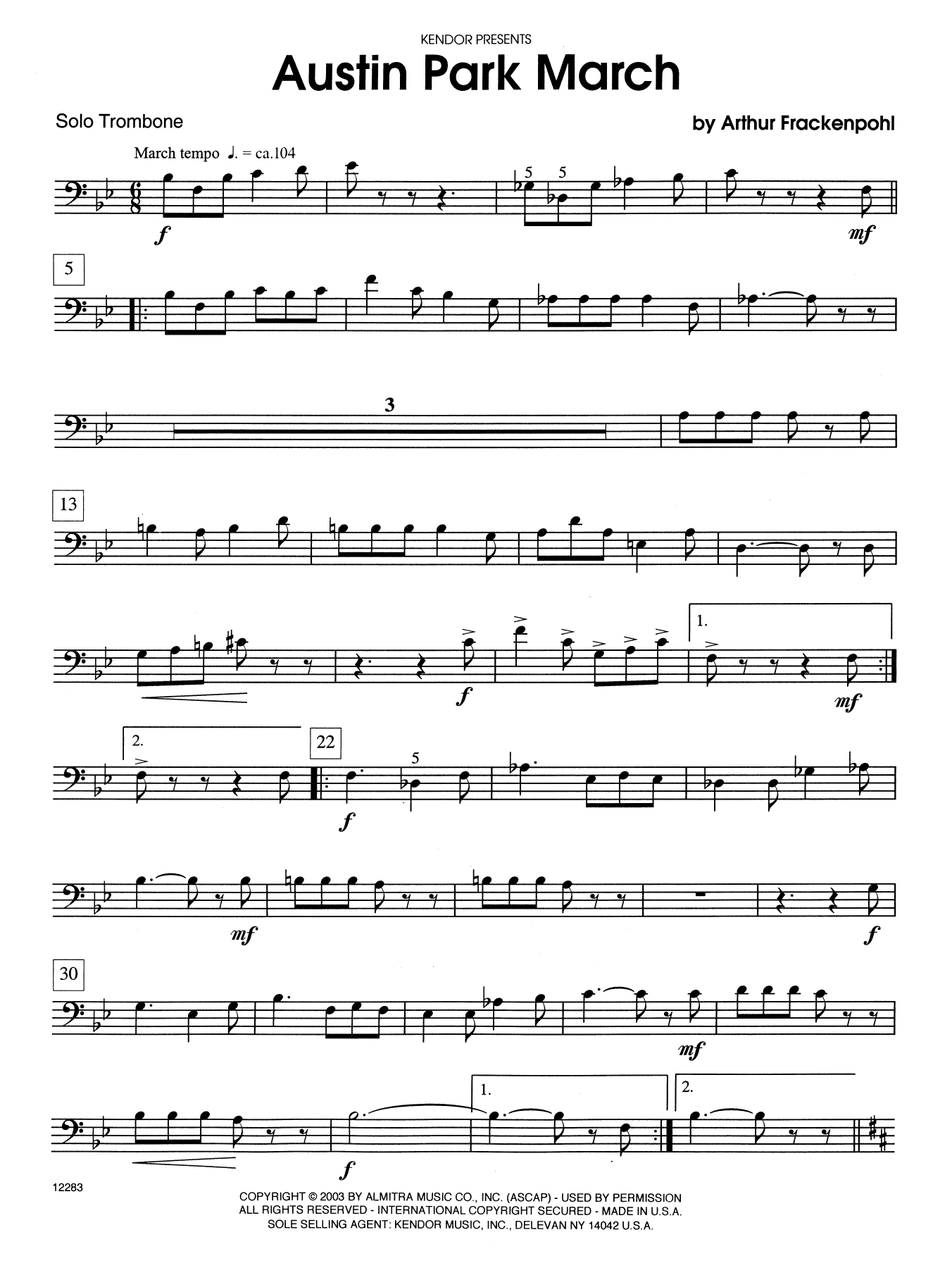 Austin Park March - Trombone (Brass Solo) von Arthur Frankenpohl