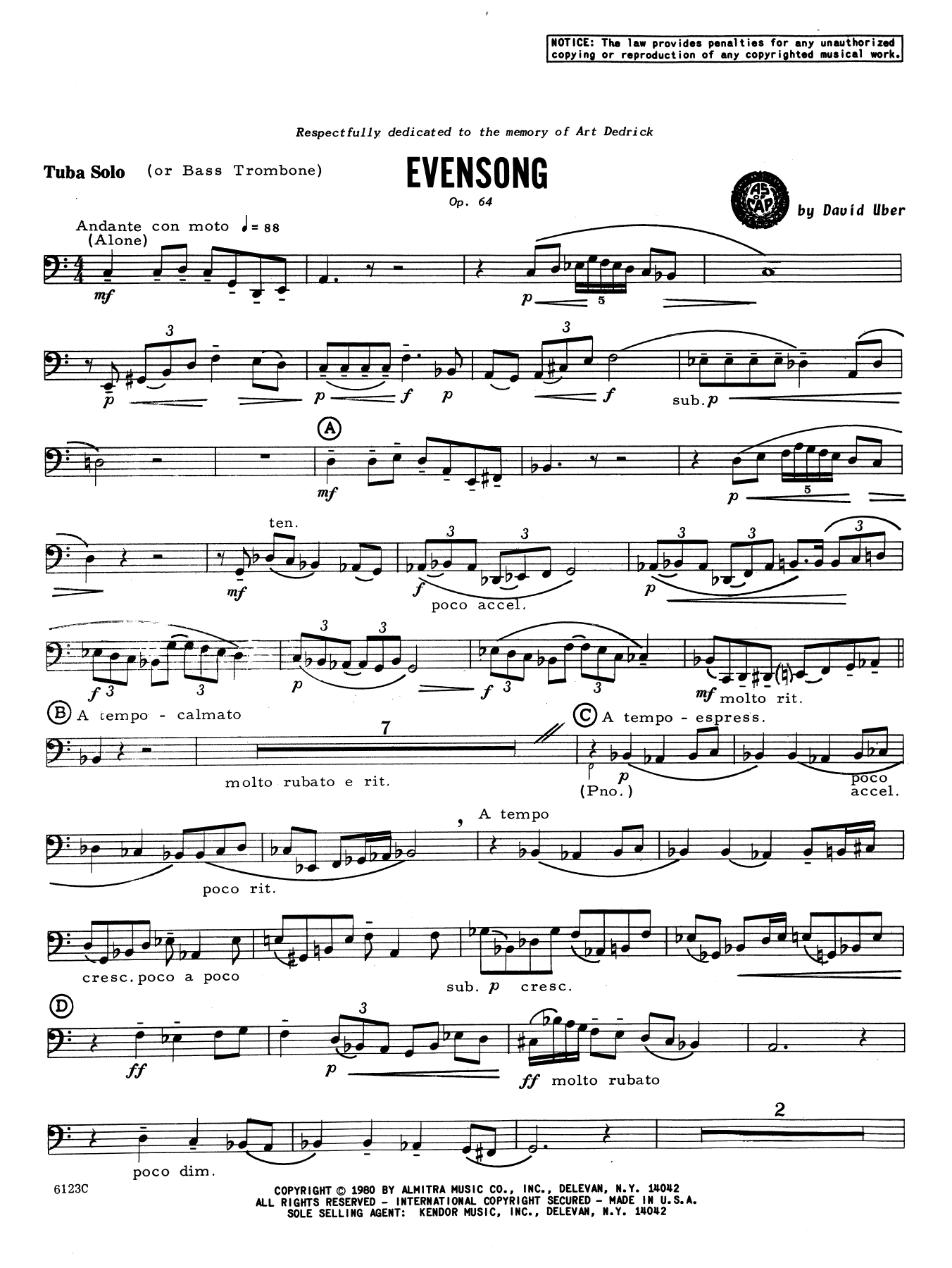 Evensong - Tuba (Brass Solo) von David Uber