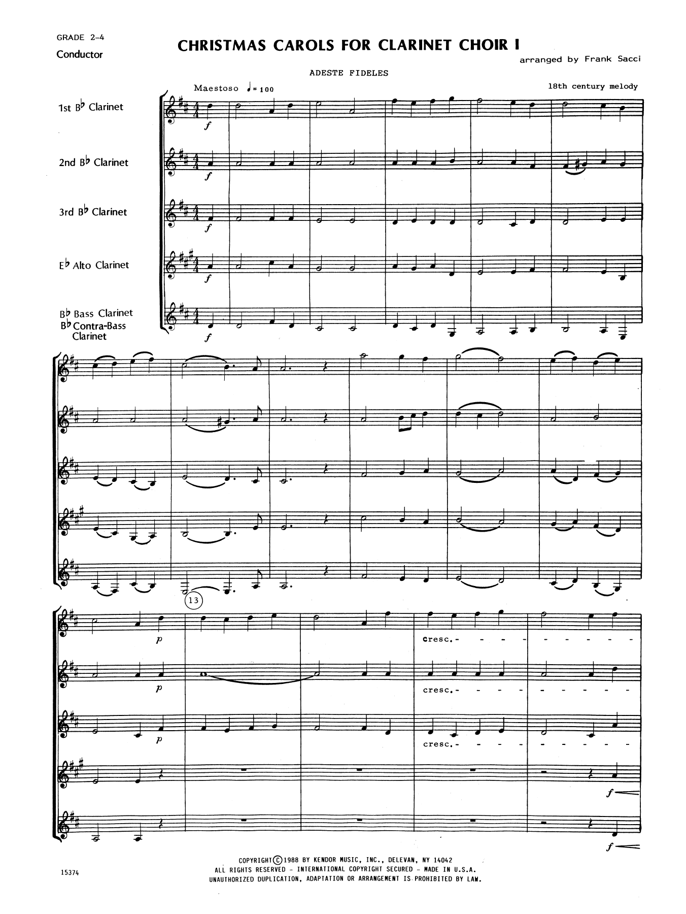 Christmas Carols For Clarinet Choir I - Full Score (Woodwind Ensemble) von Frank Sacci