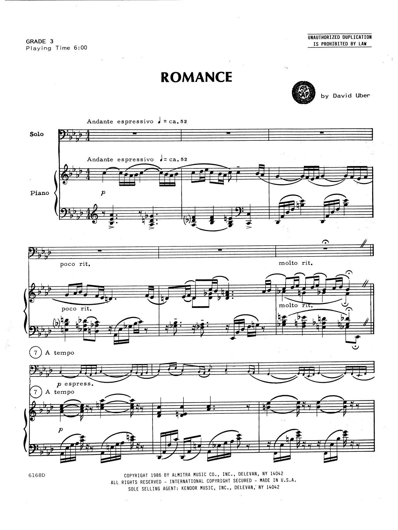 Romance - Piano Accompaniment (Brass Solo) von David Uber