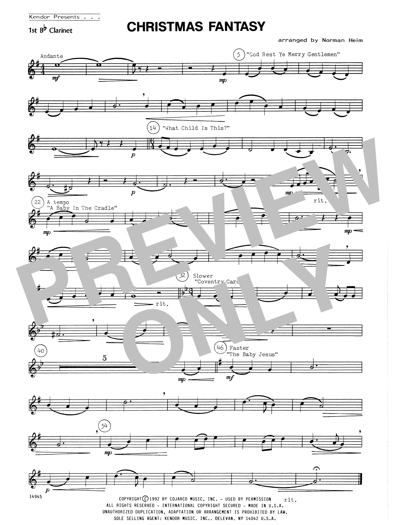 Christmas Fantasy - 1st Bb Clarinet (Woodwind Ensemble) von Norman Heim
