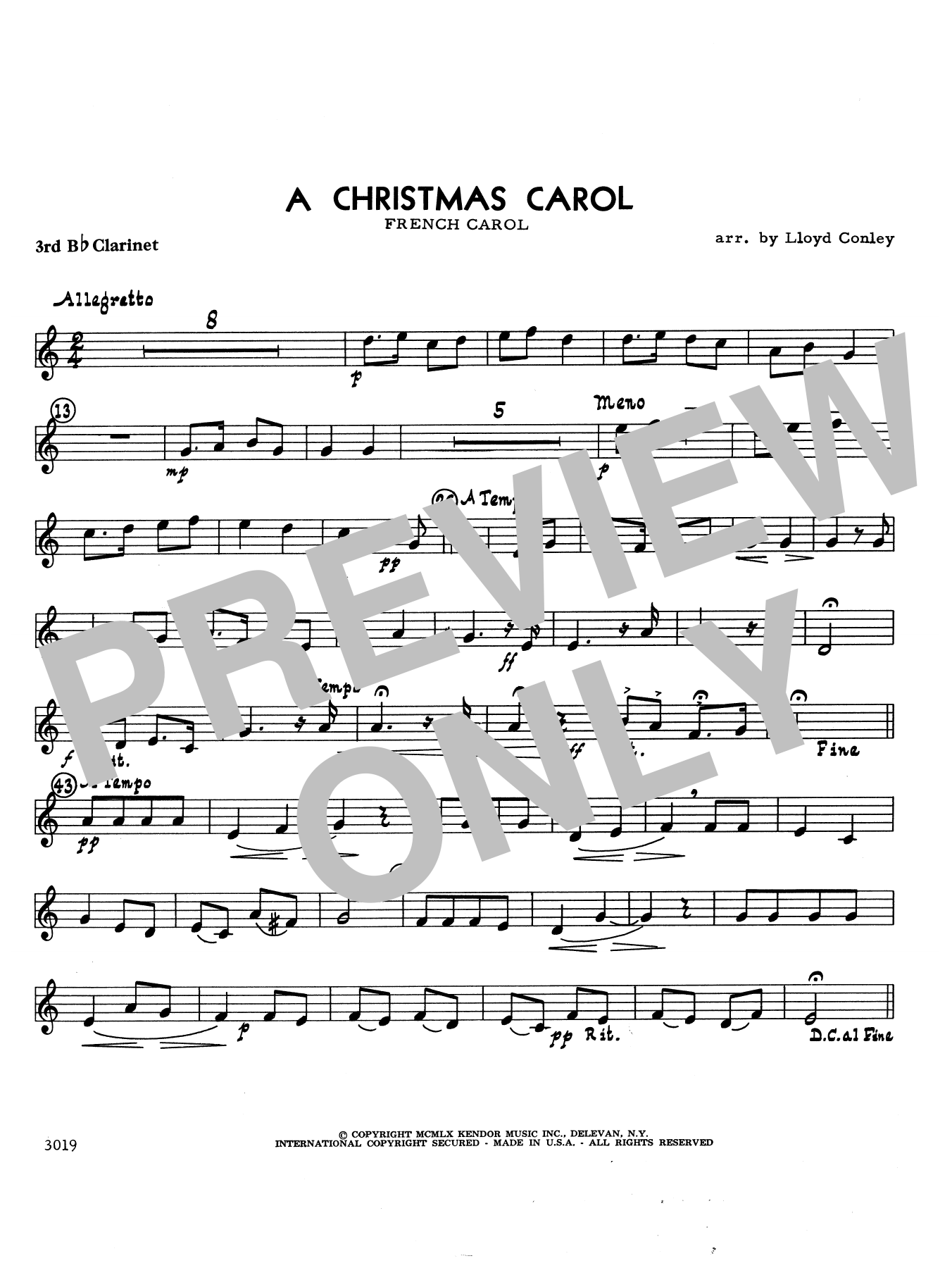 A Christmas Carol - 3rd Bb Clarinet (Woodwind Ensemble) von Lloyd Conley