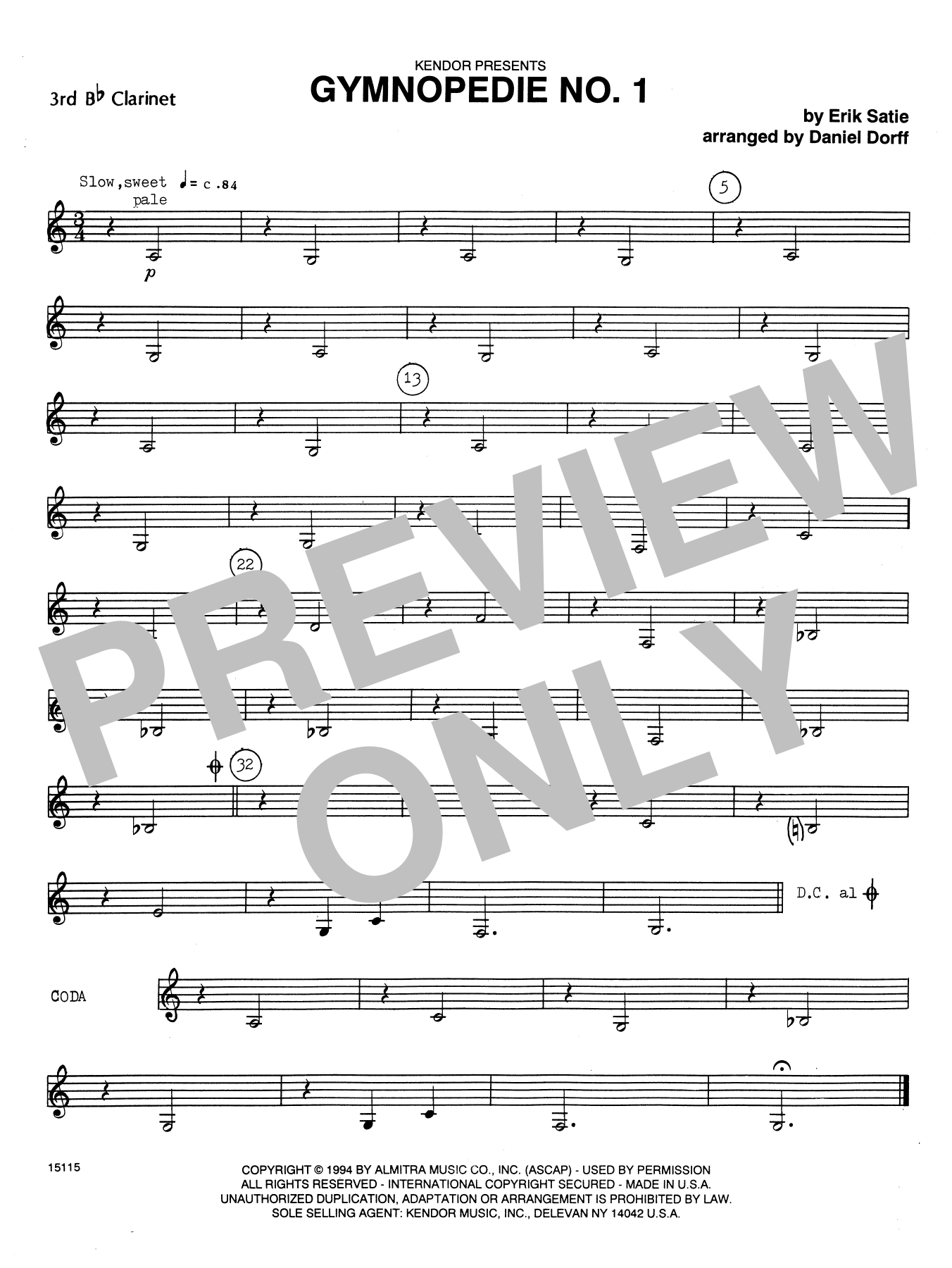 Gymnopdie No. 1 - 3rd Bb Clarinet (Woodwind Ensemble) von Daniel Dorff