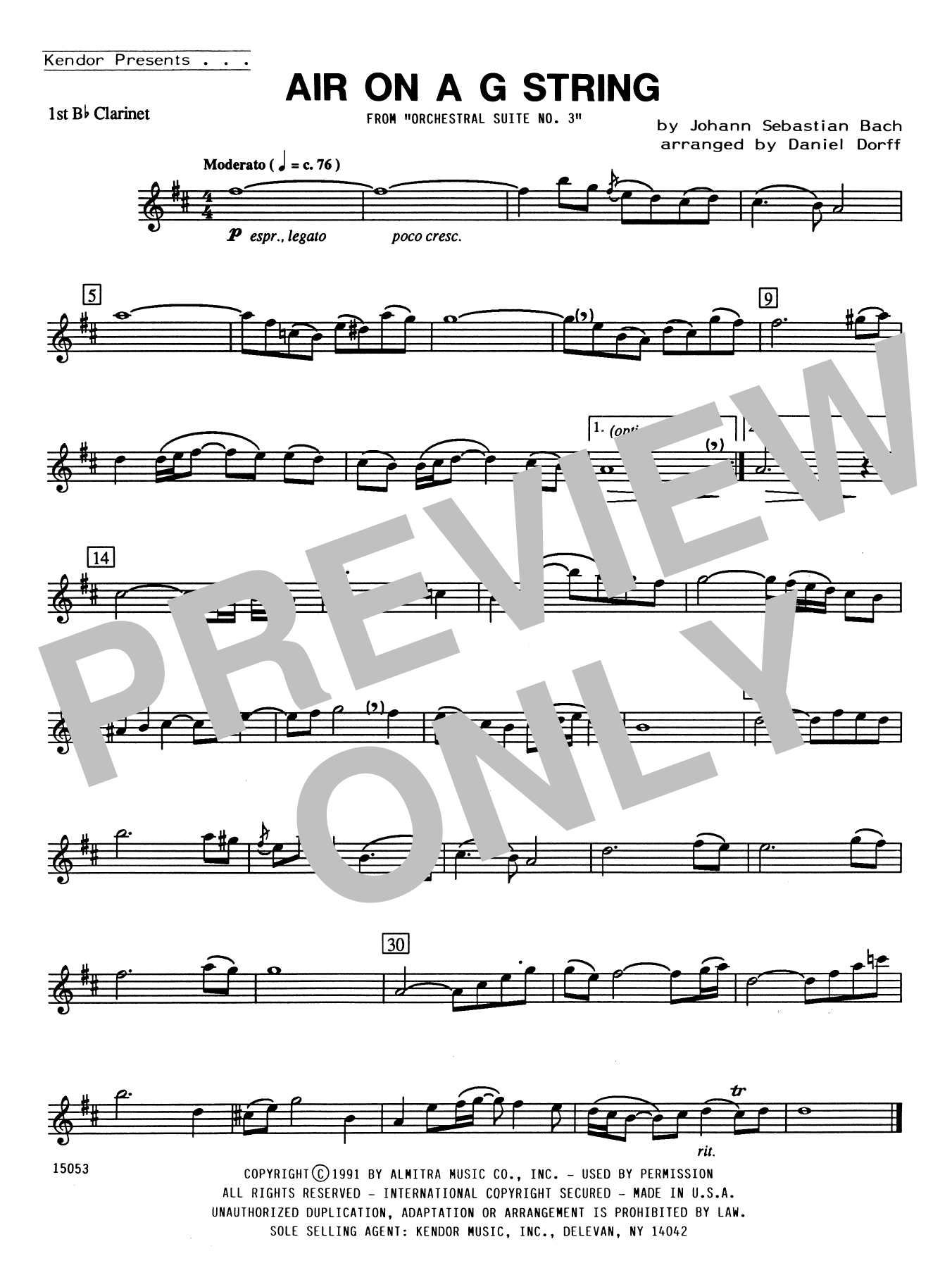 Air On A G String - 1st Bb Clarinet (Woodwind Ensemble) von Daniel Dorff