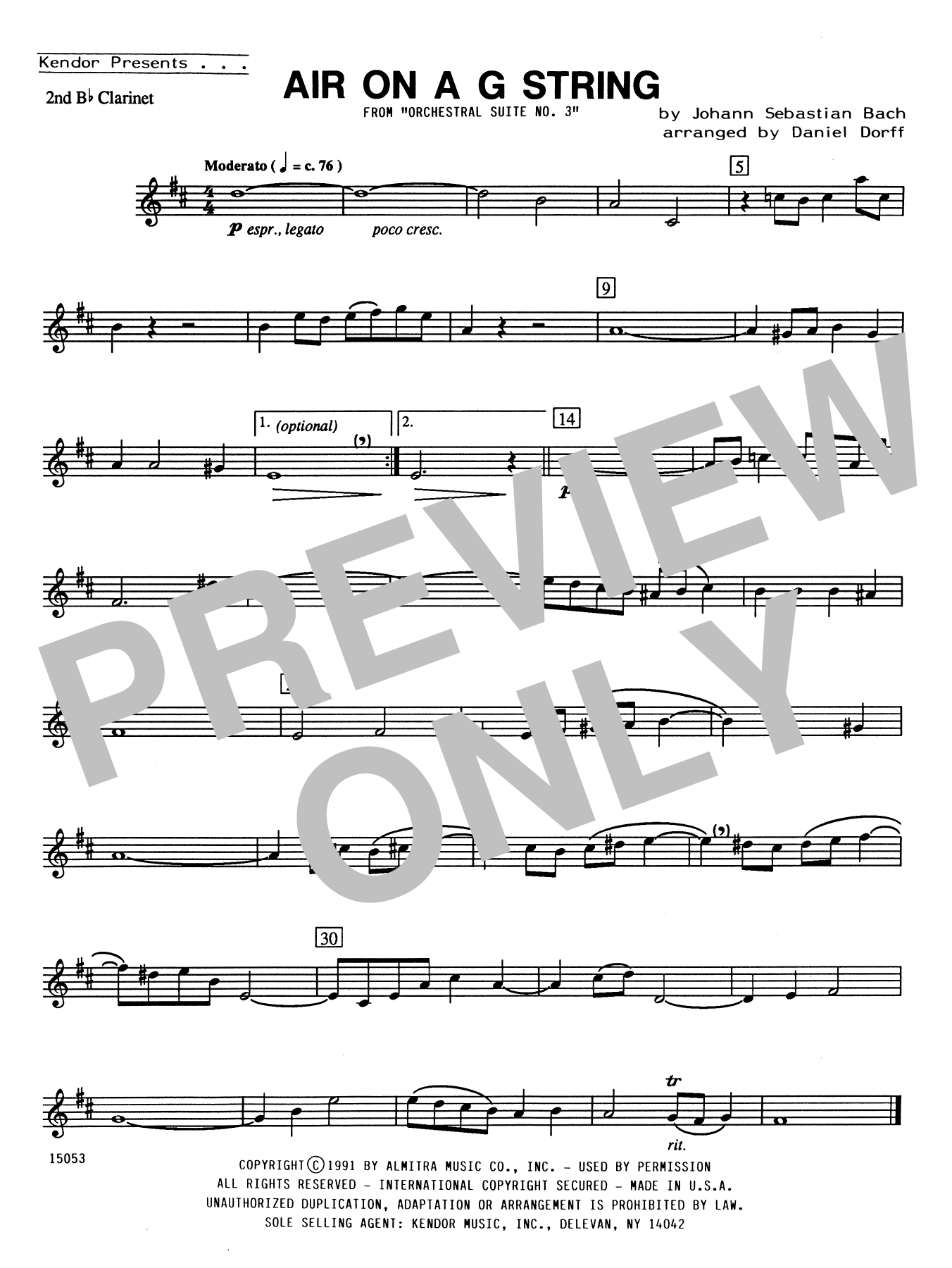 Air On A G String - 2nd Bb Clarinet (Woodwind Ensemble) von Daniel Dorff