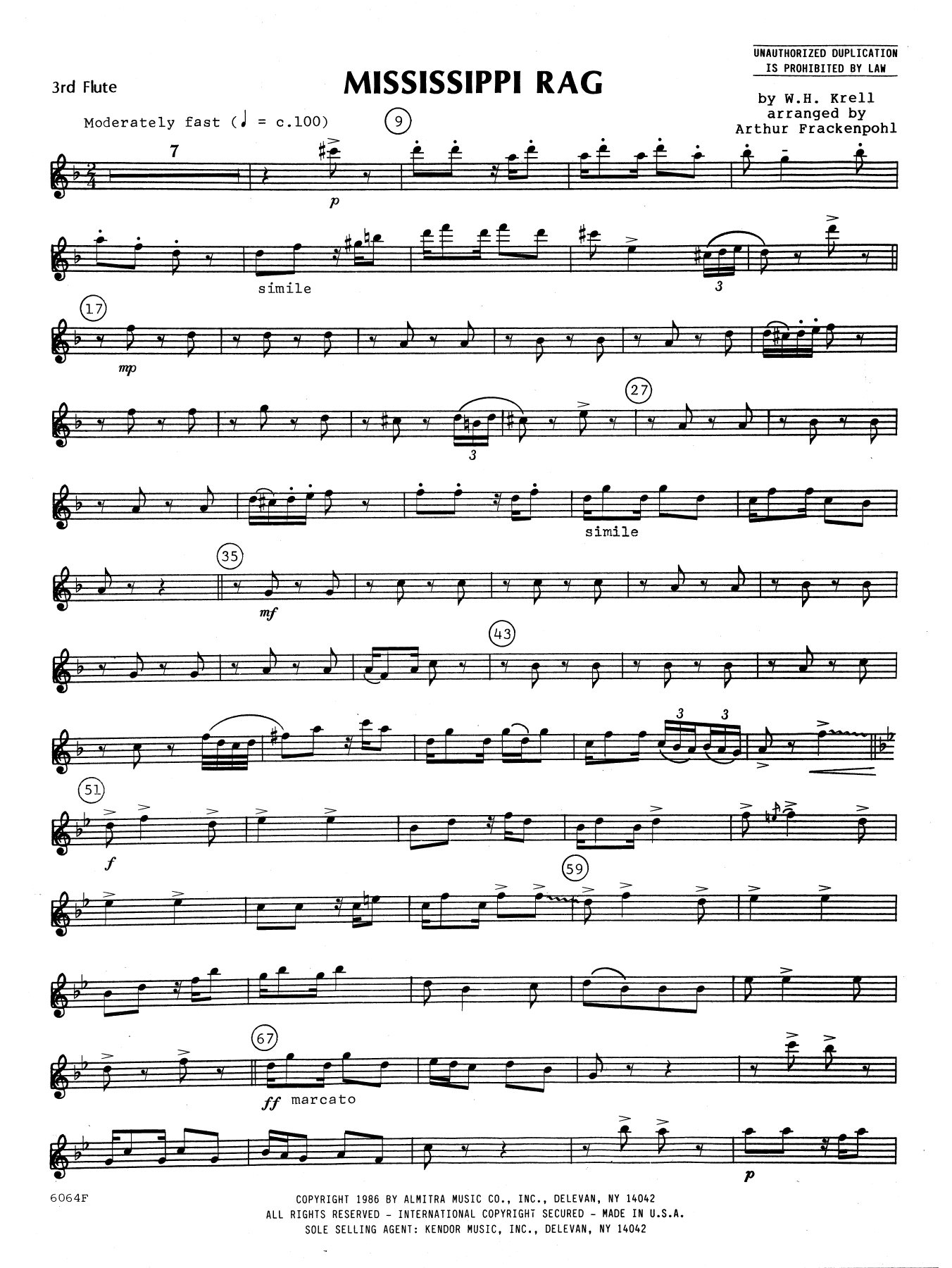 Mississippi Rag - 3rd C Flute (Woodwind Ensemble) von Arthur Frankenpohl
