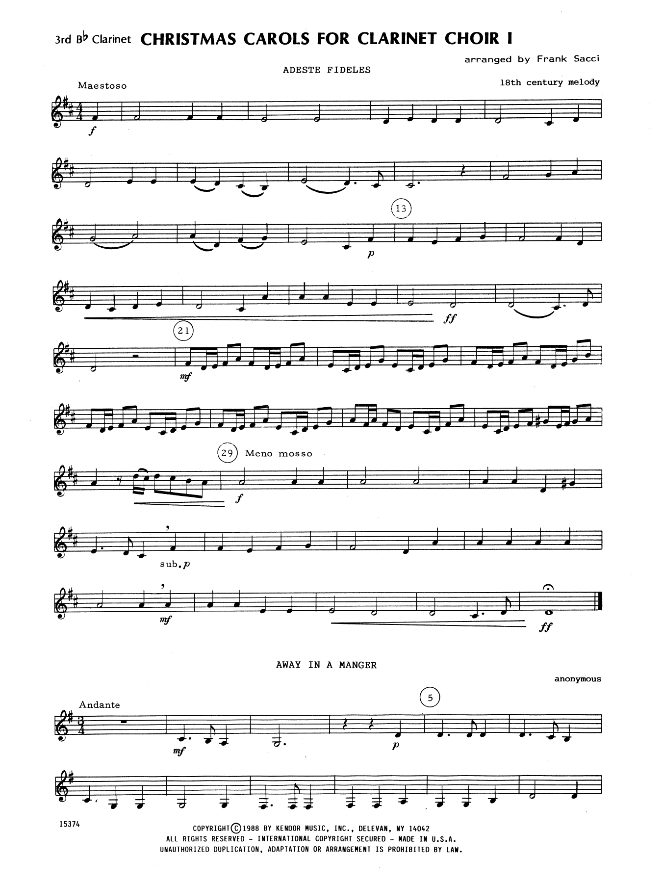 Christmas Carols For Clarinet Choir I - 3rd Bb Clarinet (Woodwind Ensemble) von Frank Sacci