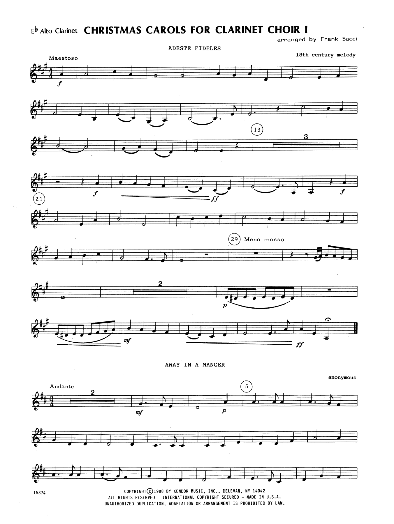 Christmas Carols For Clarinet Choir I - Eb Alto Clarinet (Woodwind Ensemble) von Frank Sacci