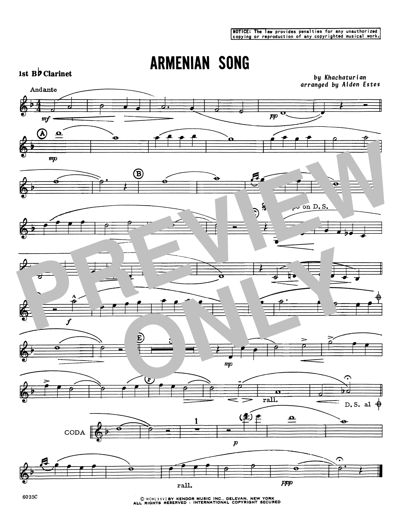 Armenian Song - 1st Bb Clarinet (Woodwind Ensemble) von Alden Estes