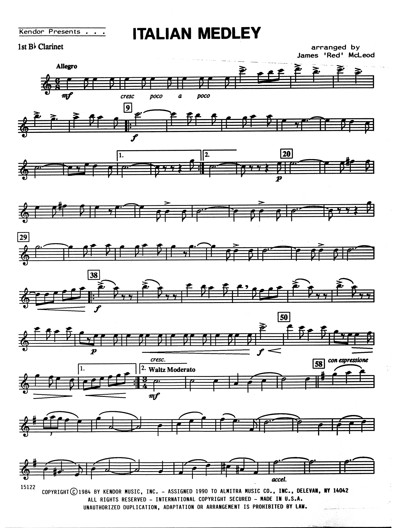 Italian Medley - 1st Bb Clarinet (Woodwind Ensemble) von James 'Red' McLeod