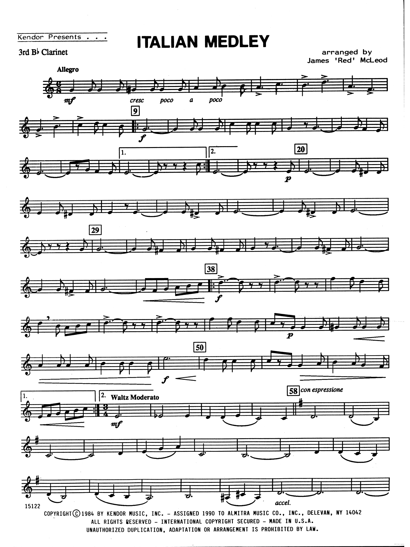 Italian Medley - 3rd Bb Clarinet (Woodwind Ensemble) von James 'Red' McLeod