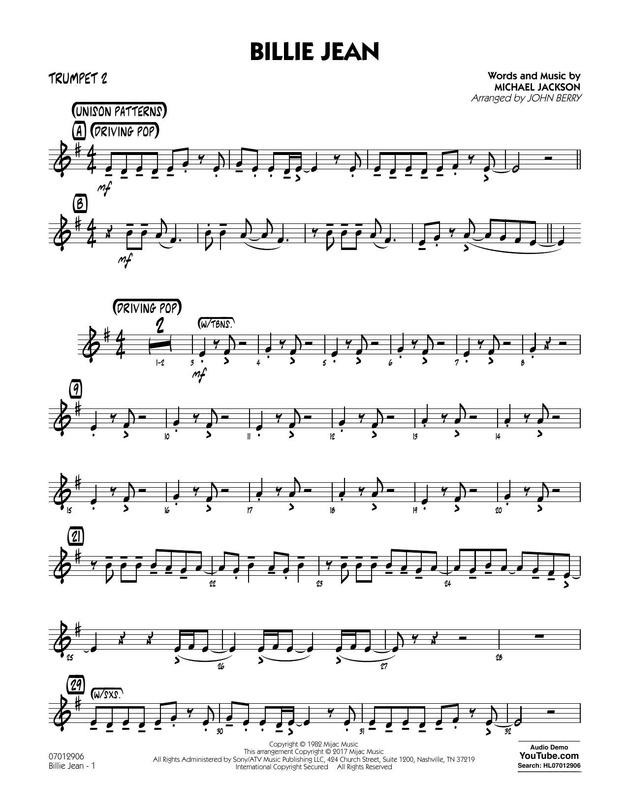 Billie Jean - Trumpet 2 (Jazz Ensemble) von John Berry