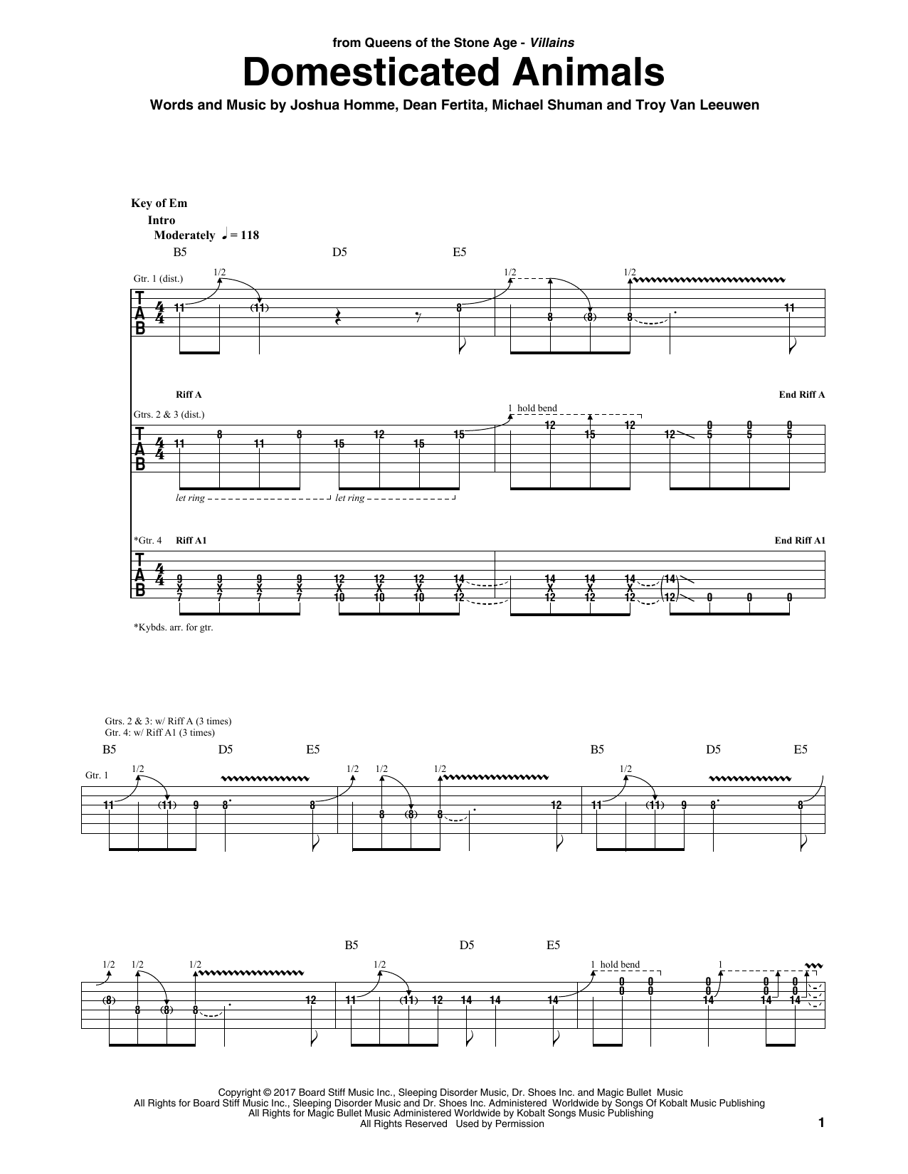 Domesticated Animals (Guitar Rhythm Tab) von Queens Of The Stone Age